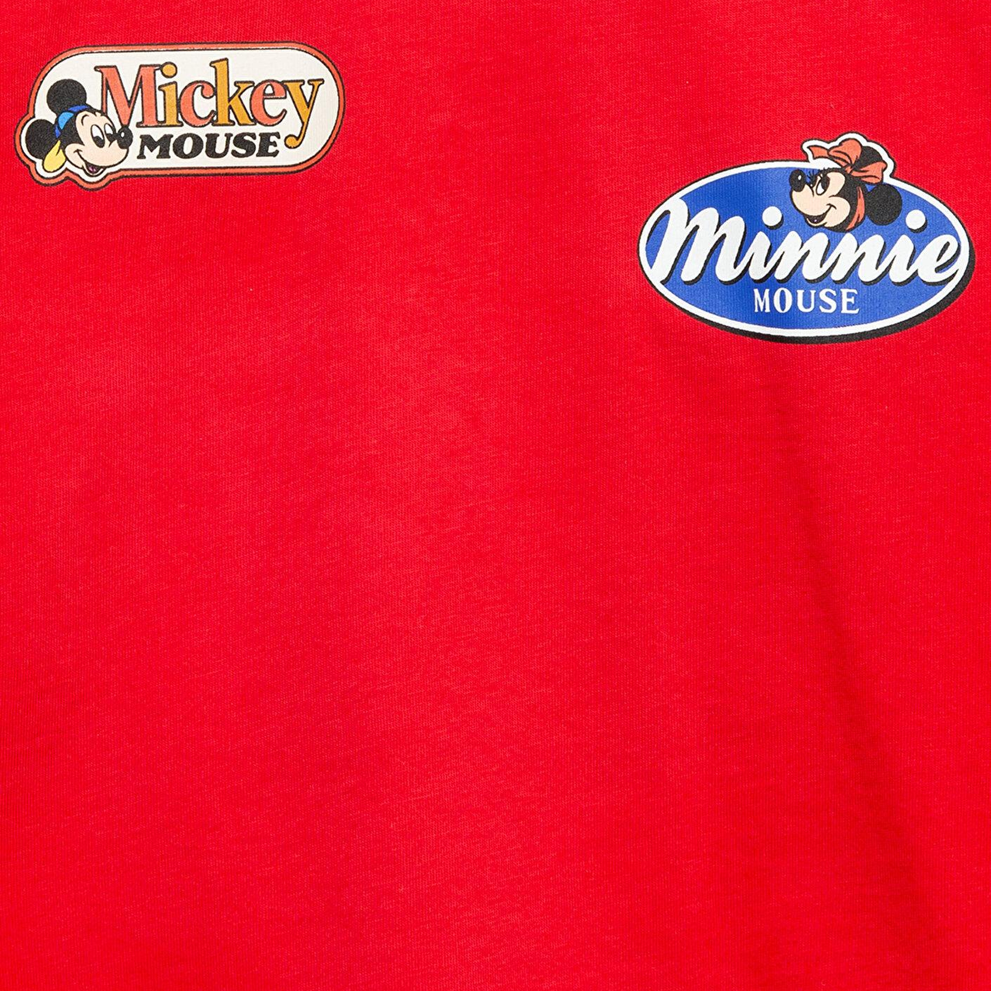 Mavi Mickey Mouse Baskılı Kırmızı Tişört Loose Fit / Bol Rahat Kesim 7610420-70478
