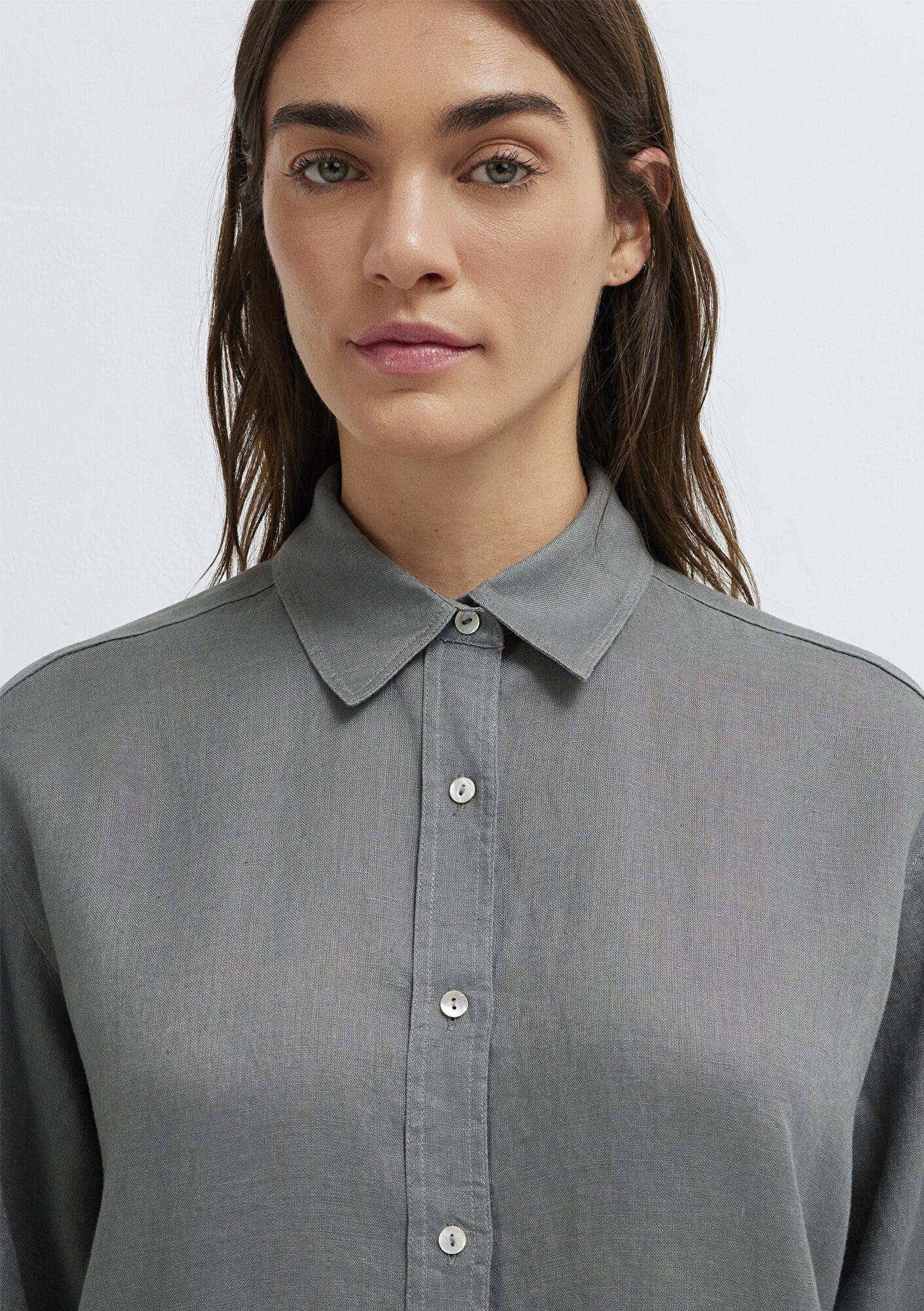 Mavi Yeşil Keten Gömlek Loose Fit / Bol Rahat Kesim 1210747-70132