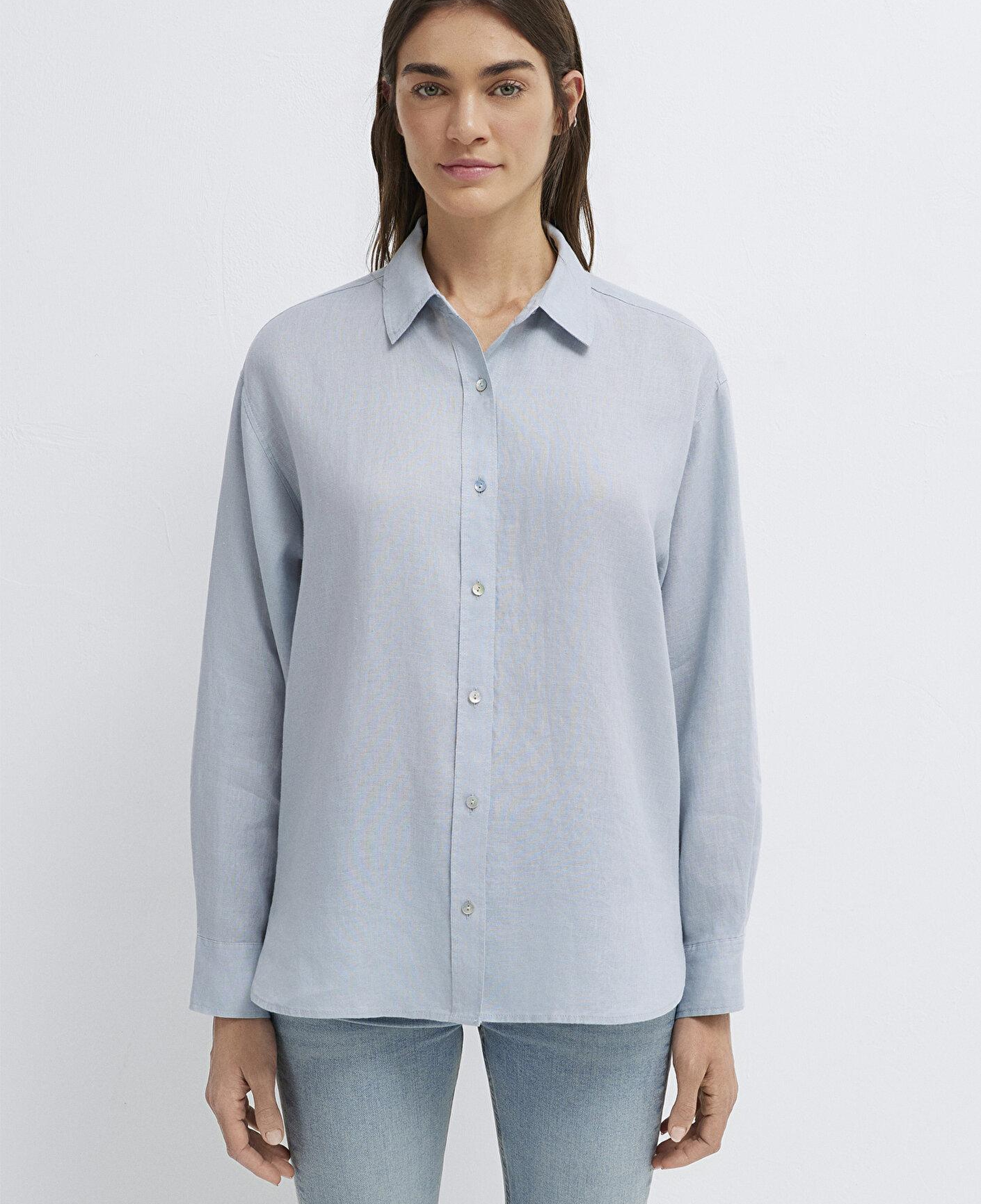 Mavi Açık Mavi Keten Gömlek Loose Fit / Bol Rahat Kesim 1210747-70802