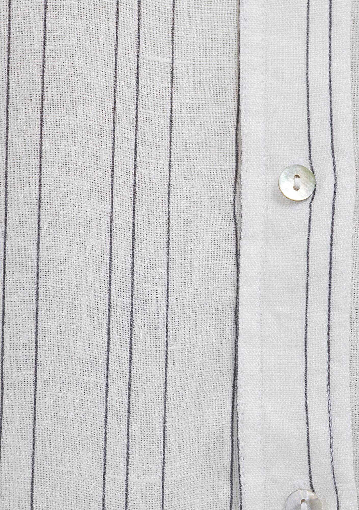 Mavi Siyah Çizgili Beyaz Keten Gömlek Oversize / Geniş Kesim 1210748-81510