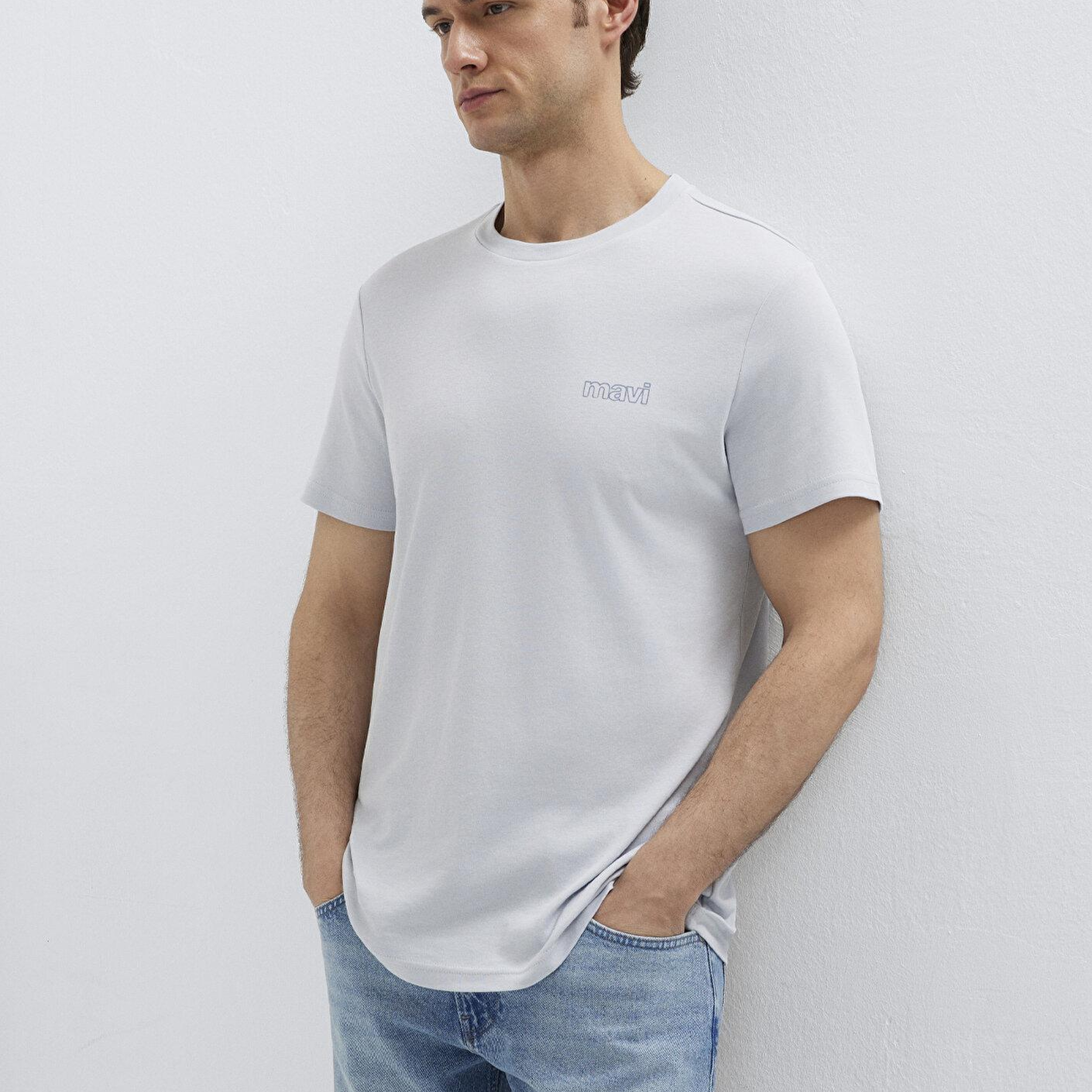 Mavi Mavi Logo Baskılı Mavi İnterlok Tişört Slim Fit / Dar Kesim 0610360-70799
