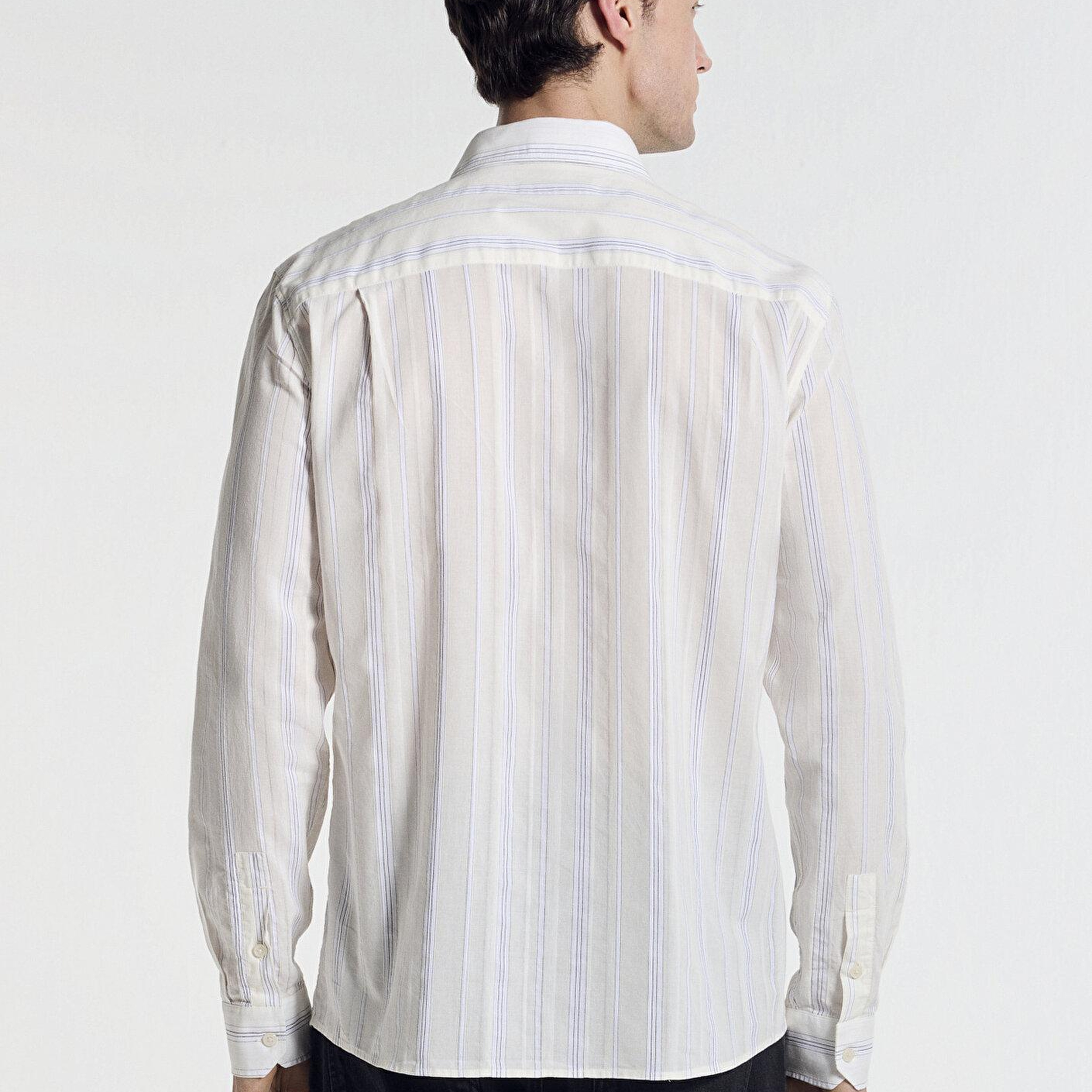 Mavi Çizgili Bej Gömlek Regular Fit / Normal Kesim 0211982-91549
