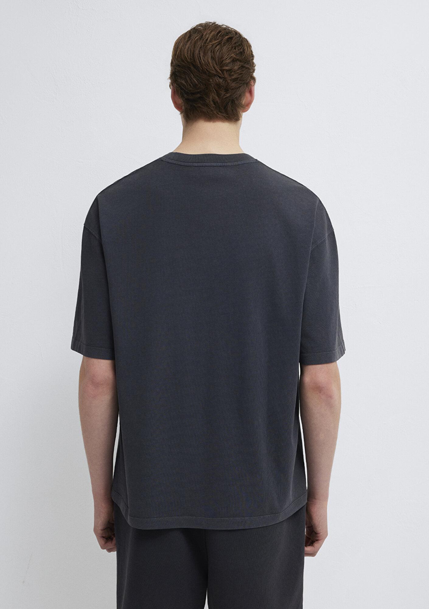 Mavi Antrasit Tişört Oversize / Geniş Kesim 0613617-80106