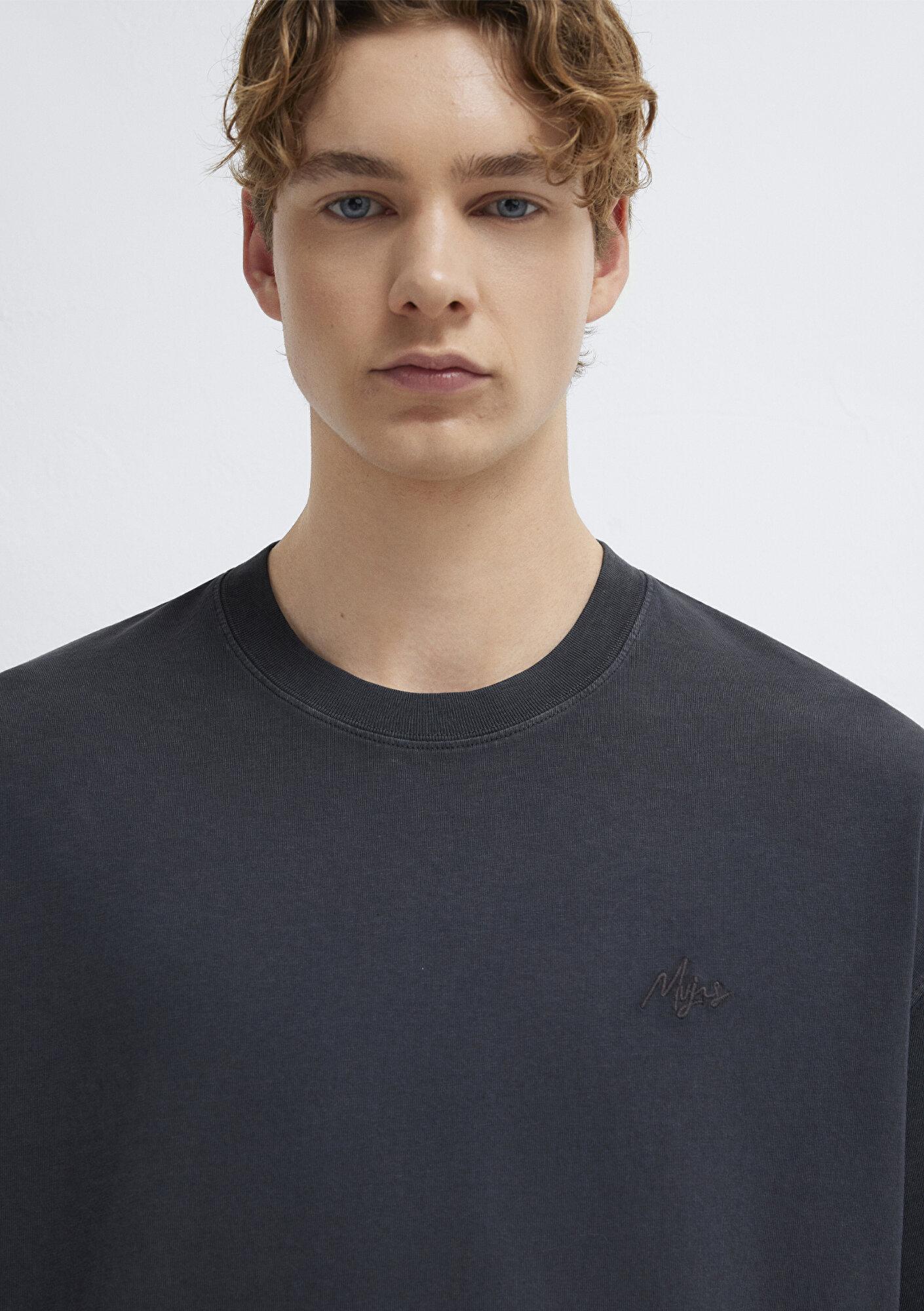 Mavi Antrasit Tişört Oversize / Geniş Kesim 0613617-80106