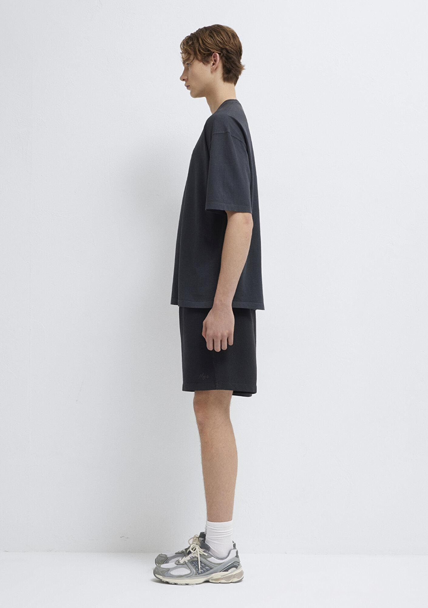 Mavi Antrasit Tişört Oversize / Geniş Kesim 0613617-80106