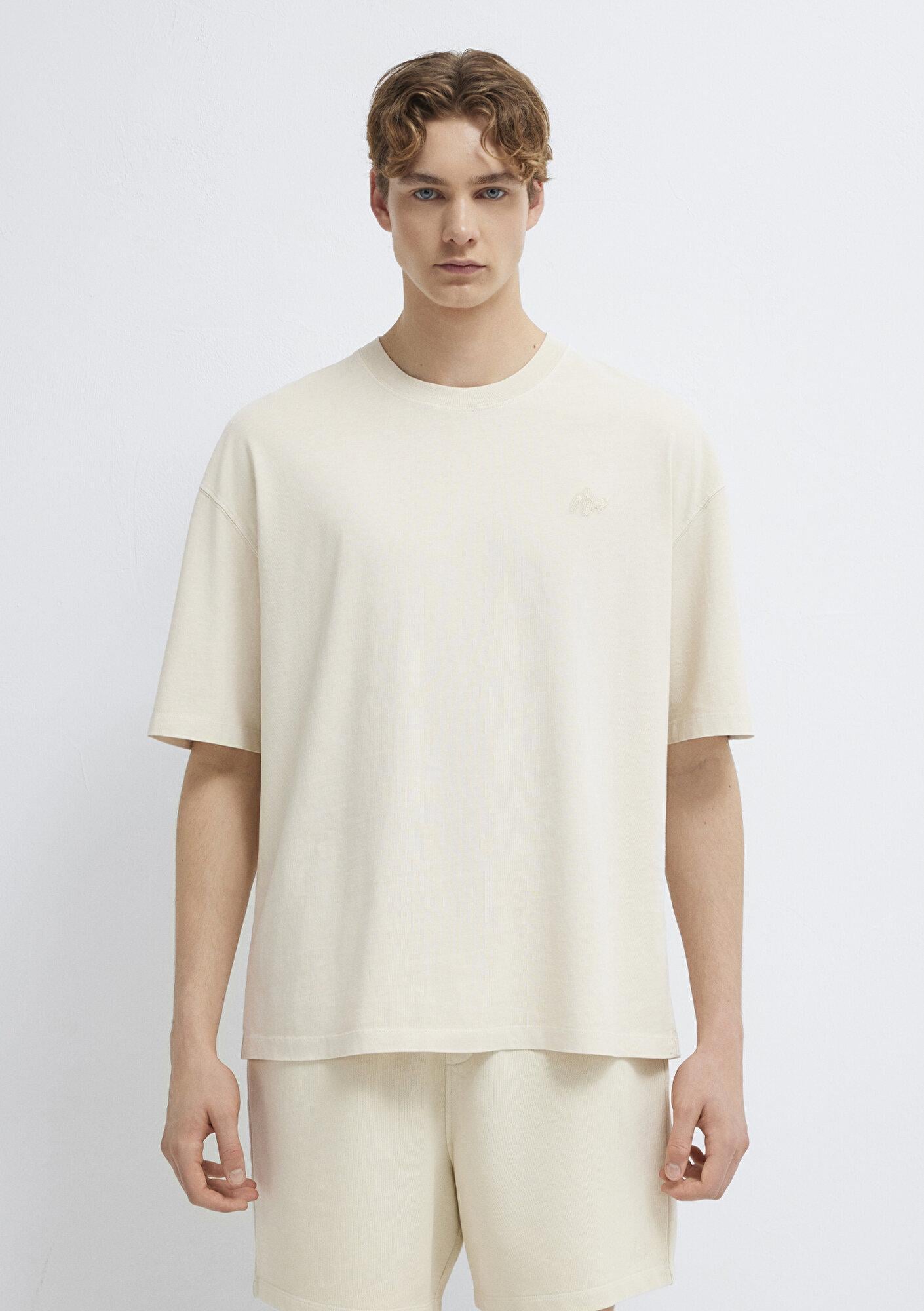 Mavi Bej Tişört Oversize / Geniş Kesim 0613617-70140