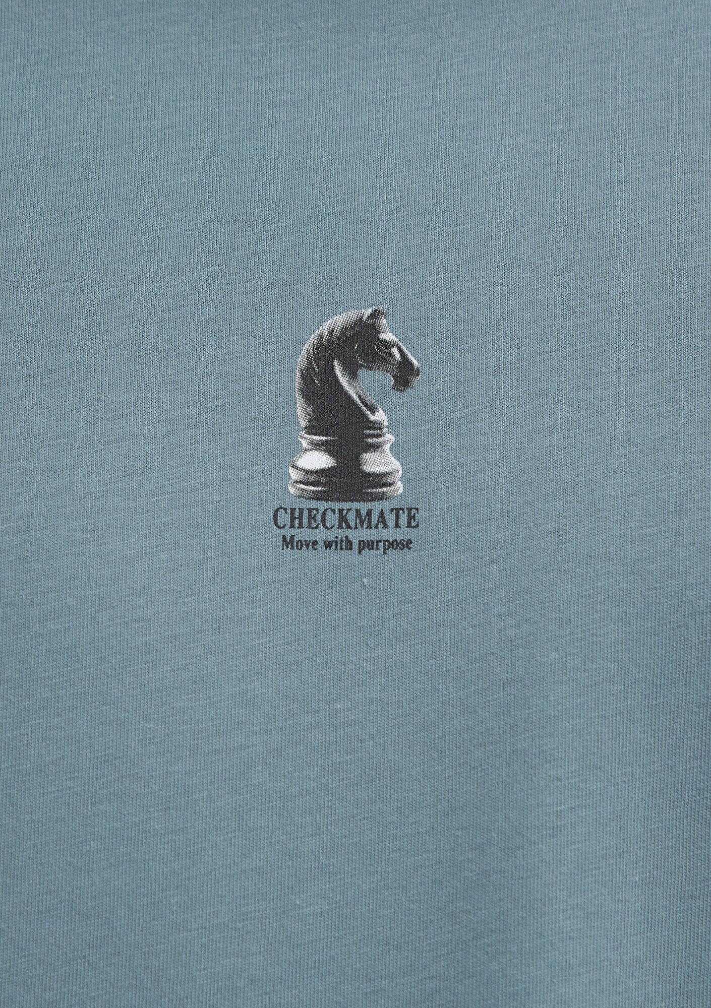 Mavi Satranç Baskılı Mavi Tişört Loose Fit / Bol Rahat Kesim 0613633-70128