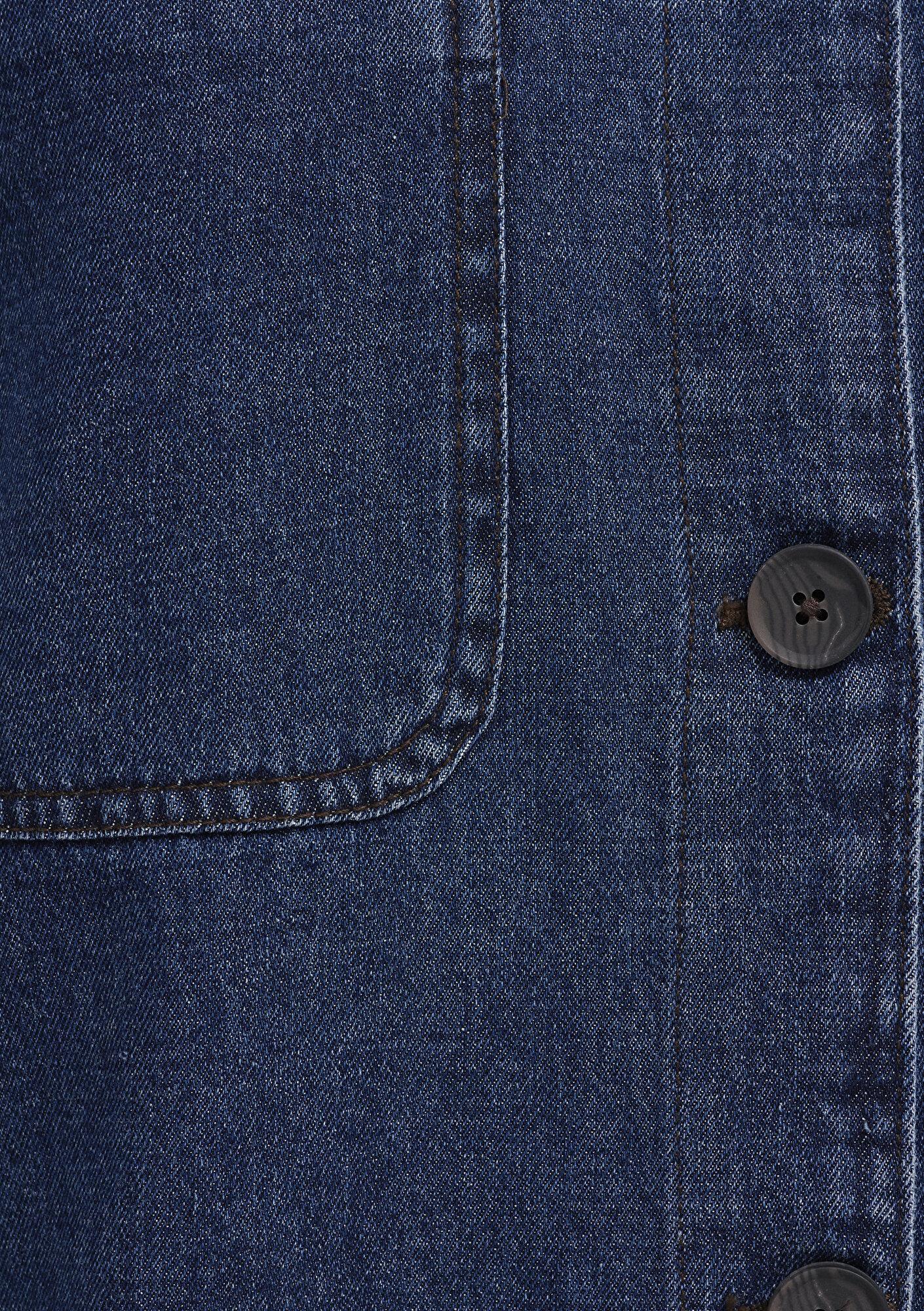 Mavi Yaka Detaylı Koyu Mavi Gömlek Loose Fit / Bol Rahat Kesim 1211536-91447