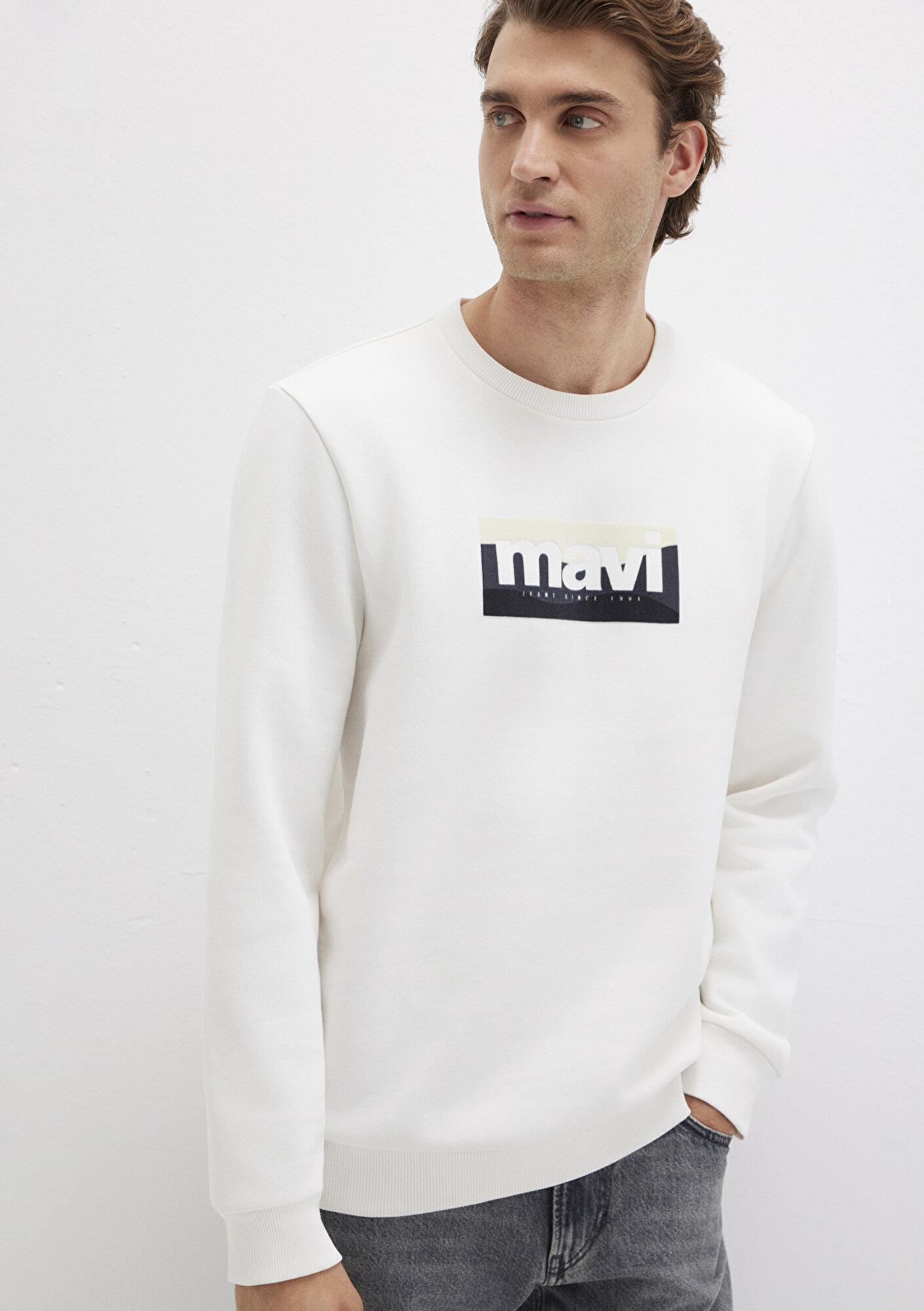 Mavi Mavi Logo Baskılı Ekru Sweatshirt 0S10203-70057