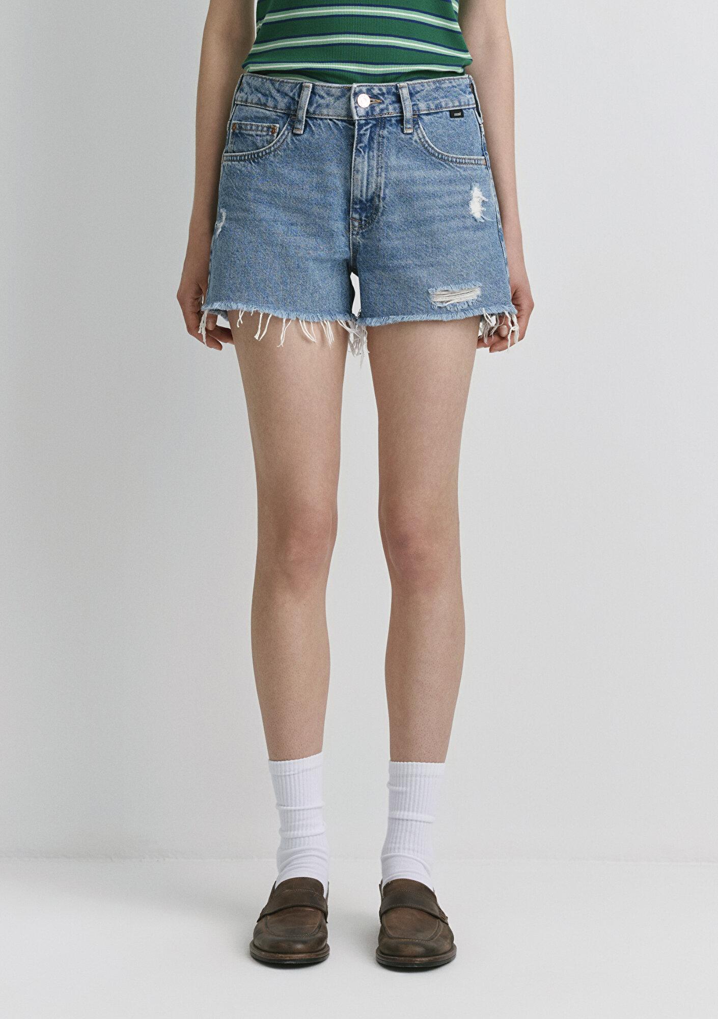 Mavi Rosie 90lar Yırtıklı Açık Mavi Jean Şort 1447487077