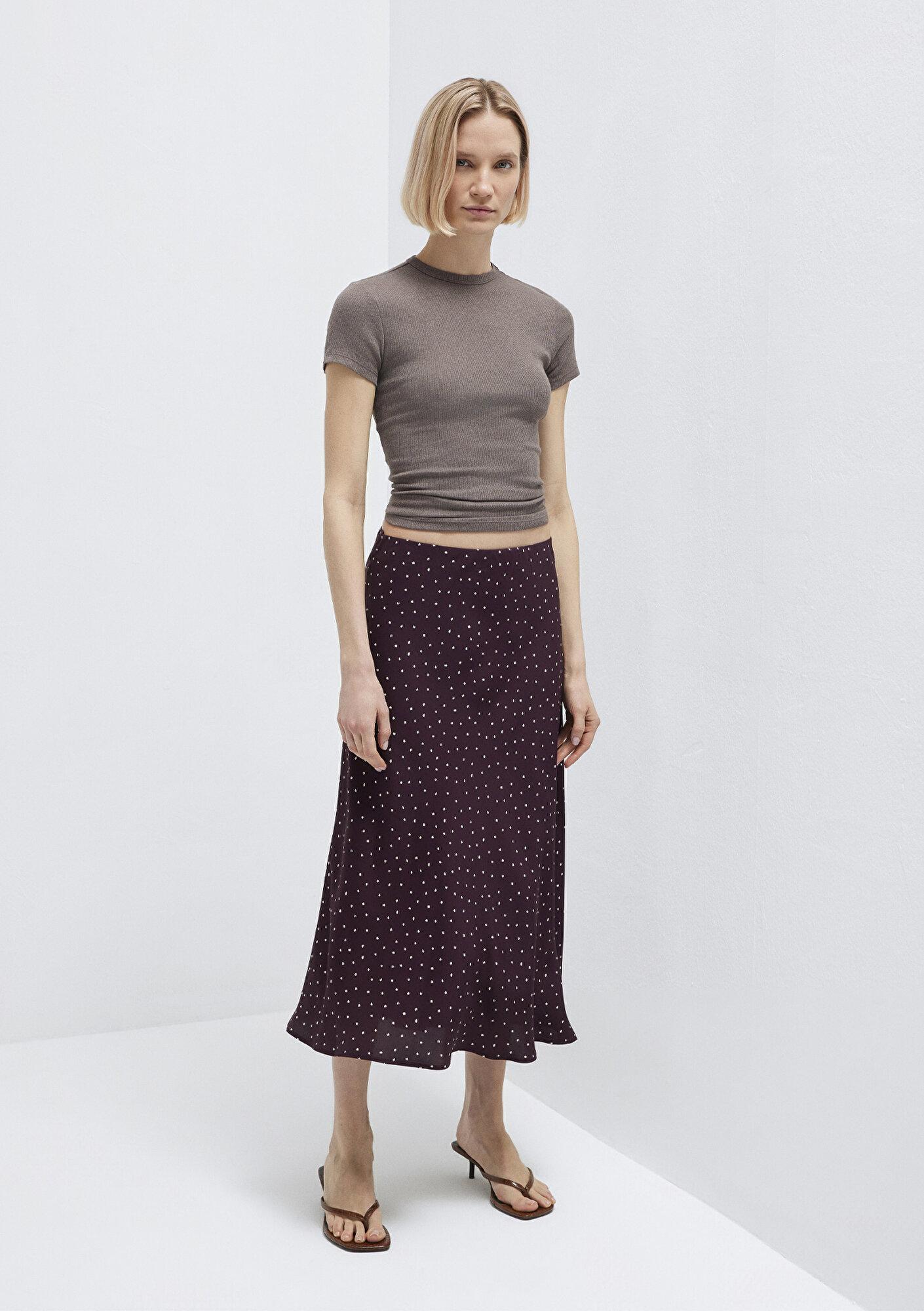 Mavi Baskılı Bordo Midi Etek 1310583-91476