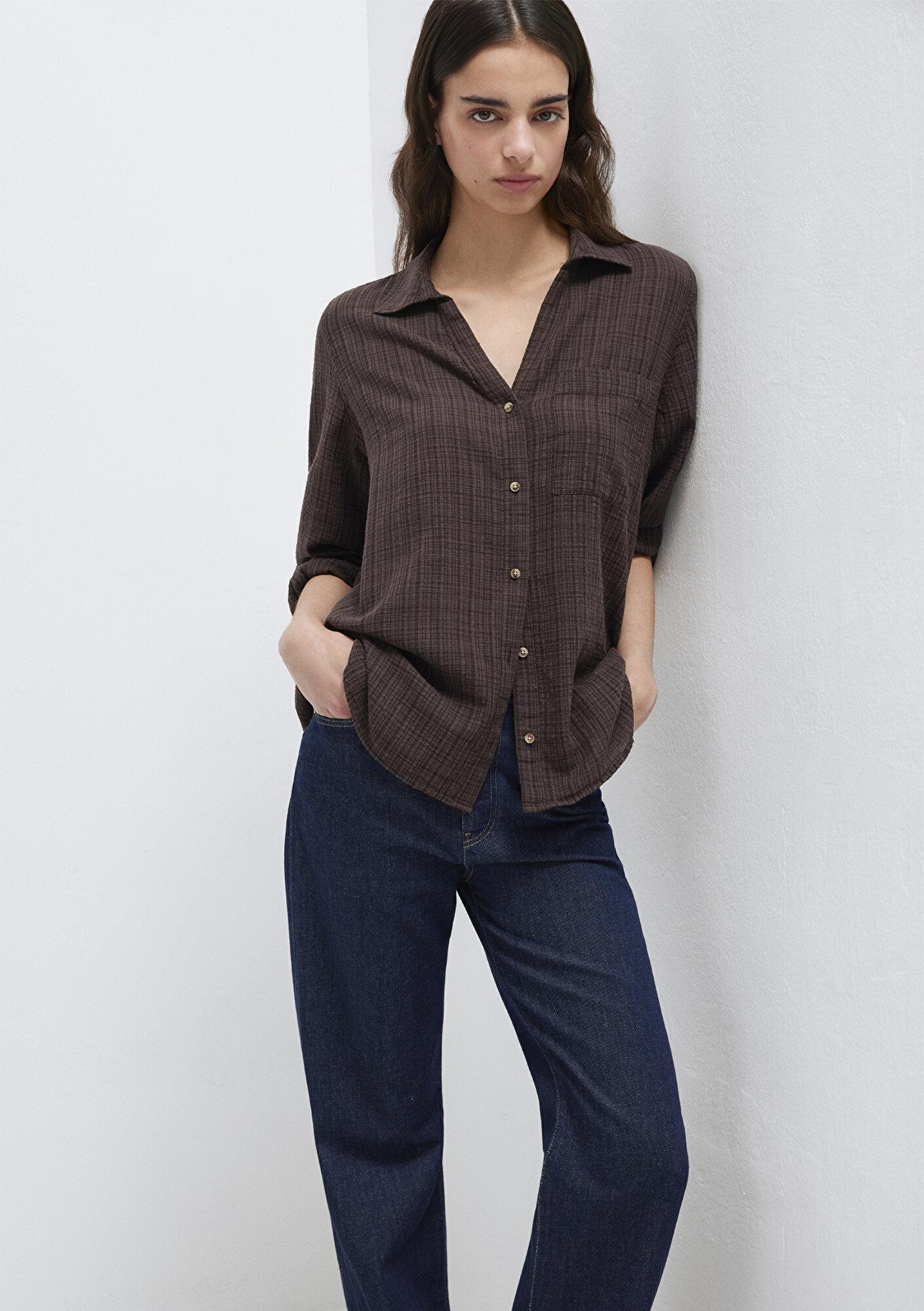 Mavi Kahverengi Gömlek Loose Fit / Bol Rahat Kesim 1211114-70236