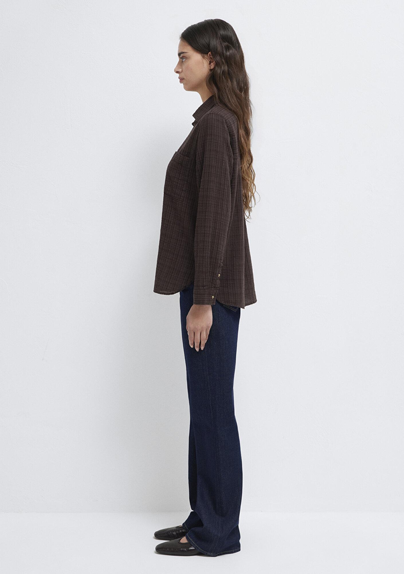 Mavi Kahverengi Gömlek Loose Fit / Bol Rahat Kesim 1211114-70236