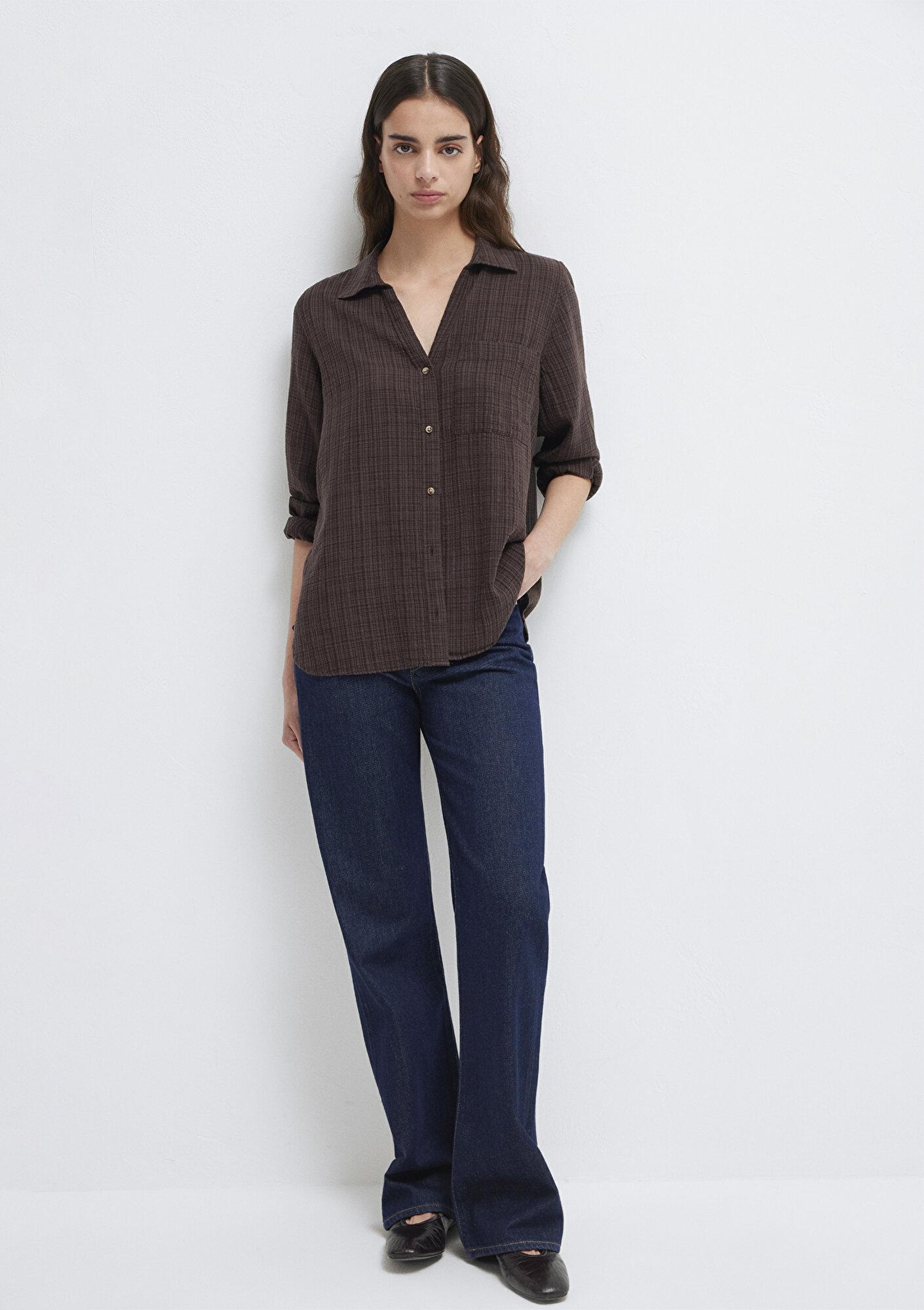 Mavi Kahverengi Gömlek Loose Fit / Bol Rahat Kesim 1211114-70236