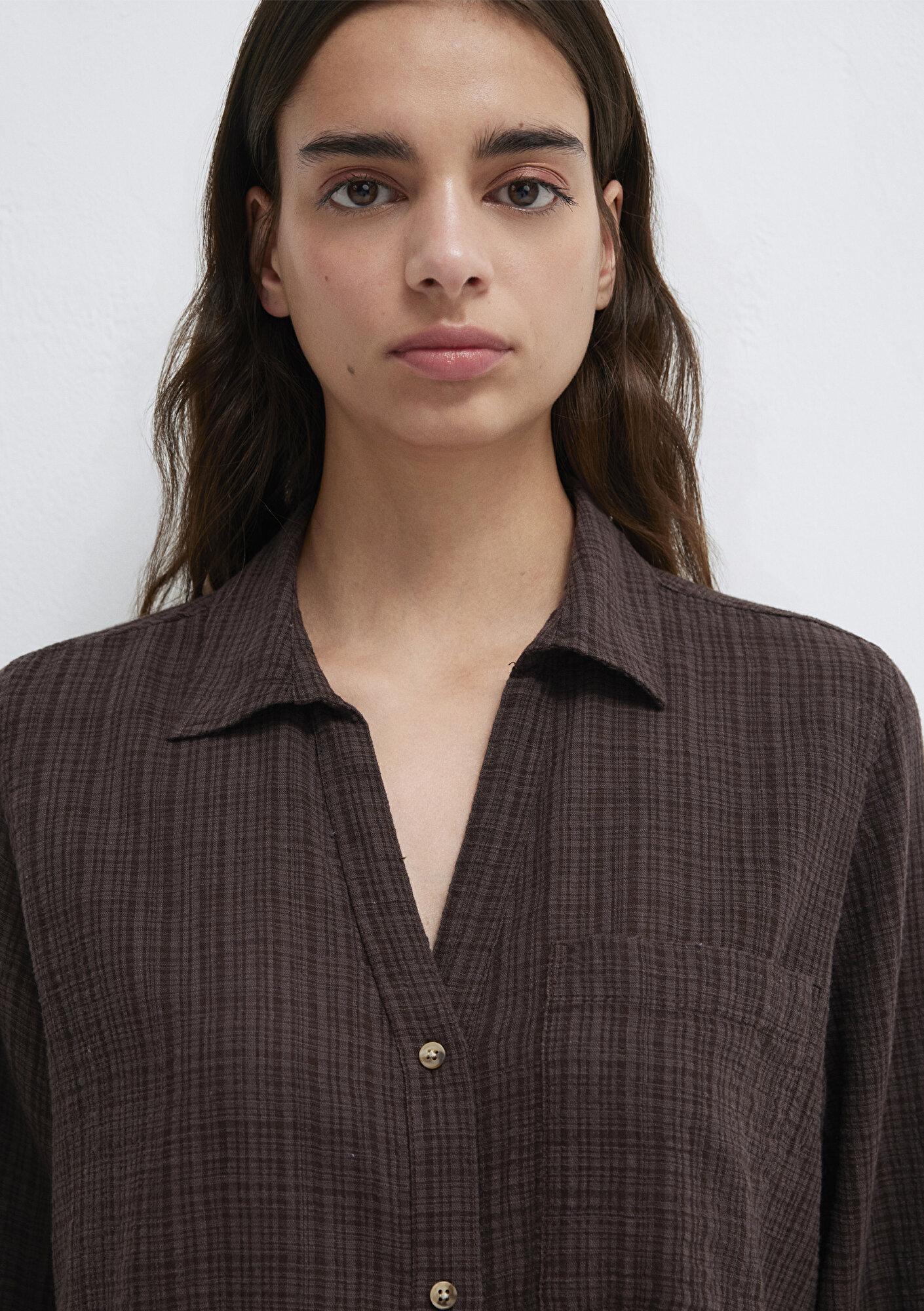 Mavi Kahverengi Gömlek Loose Fit / Bol Rahat Kesim 1211114-70236