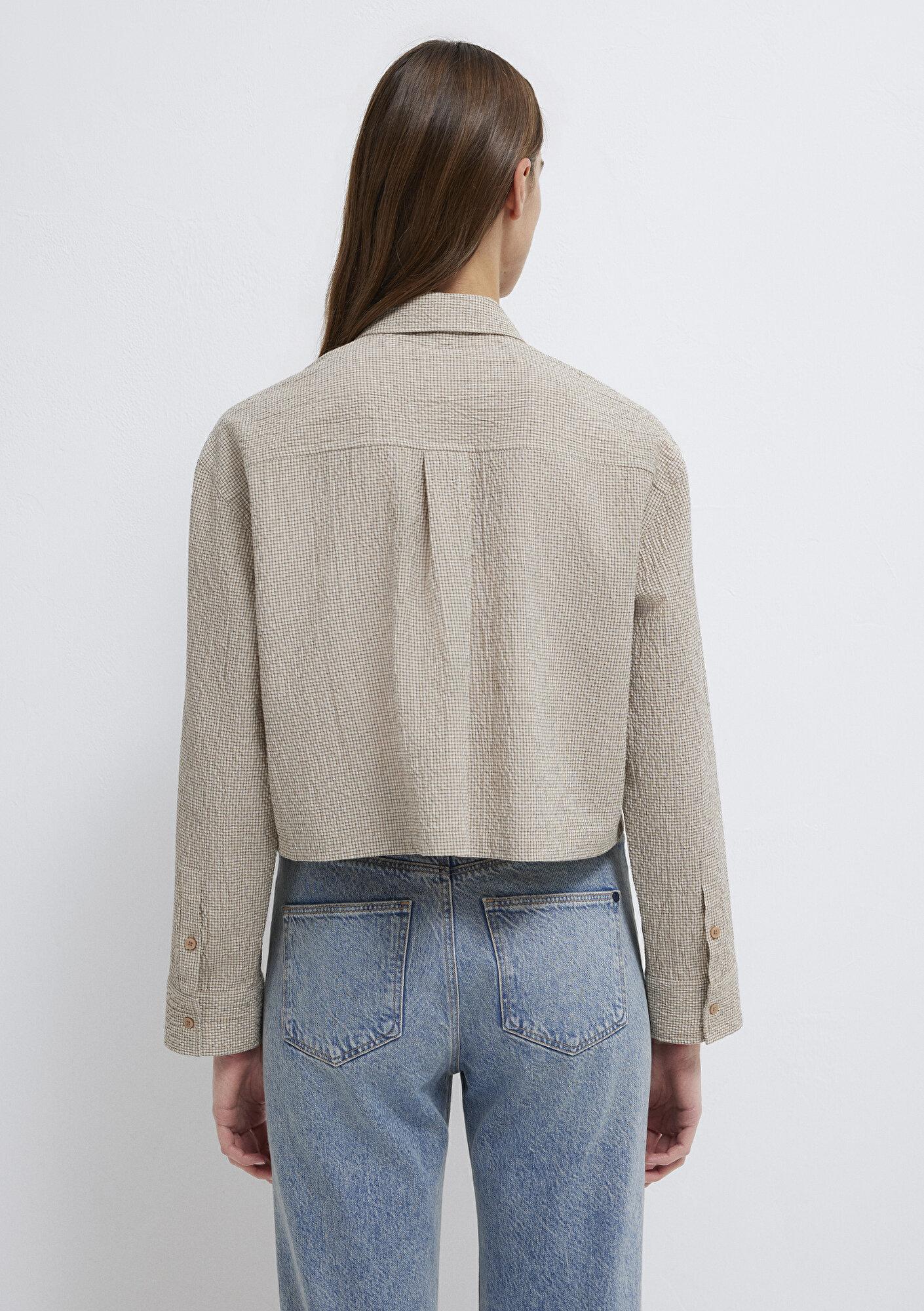 Mavi Kahverengi Ekose Crop Gömlek Loose Fit / Bol Rahat Kesim 1211388-83169