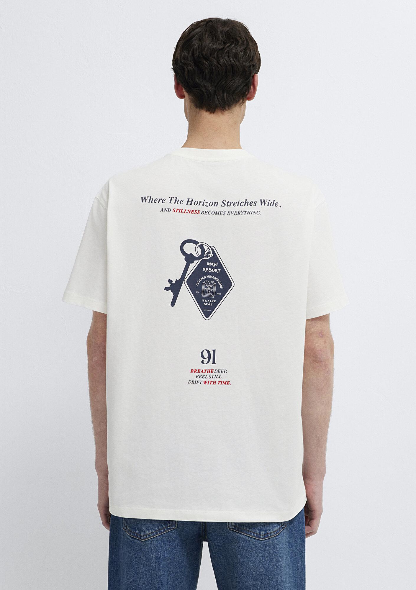 Mavi Mavi Resort Baskılı Ekru Tişört Loose Fit / Bol Rahat Kesim 0613160-70057