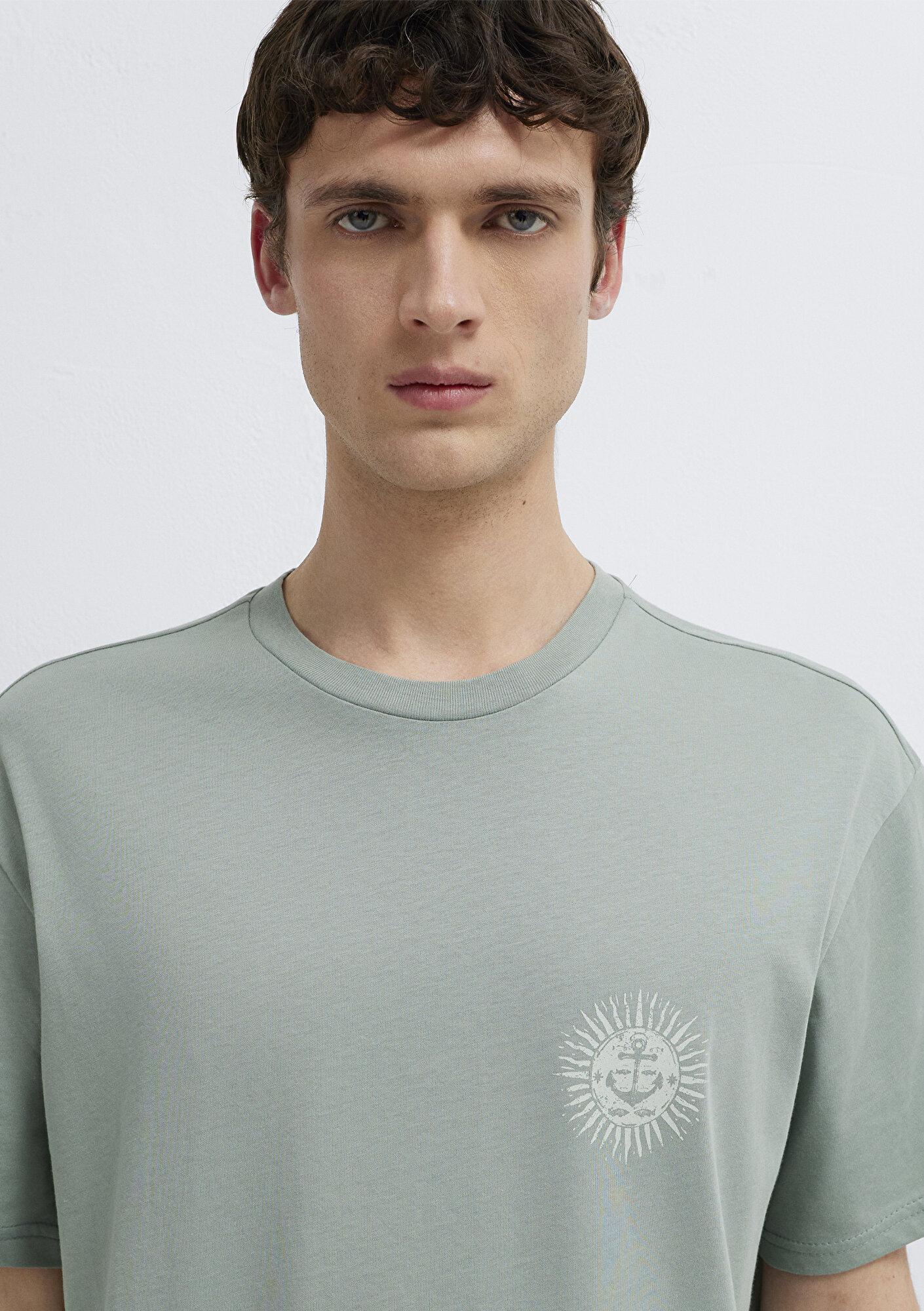 Mavi Baskılı Yeşil Tişört Loose Fit / Bol Rahat Kesim 0613289-70113