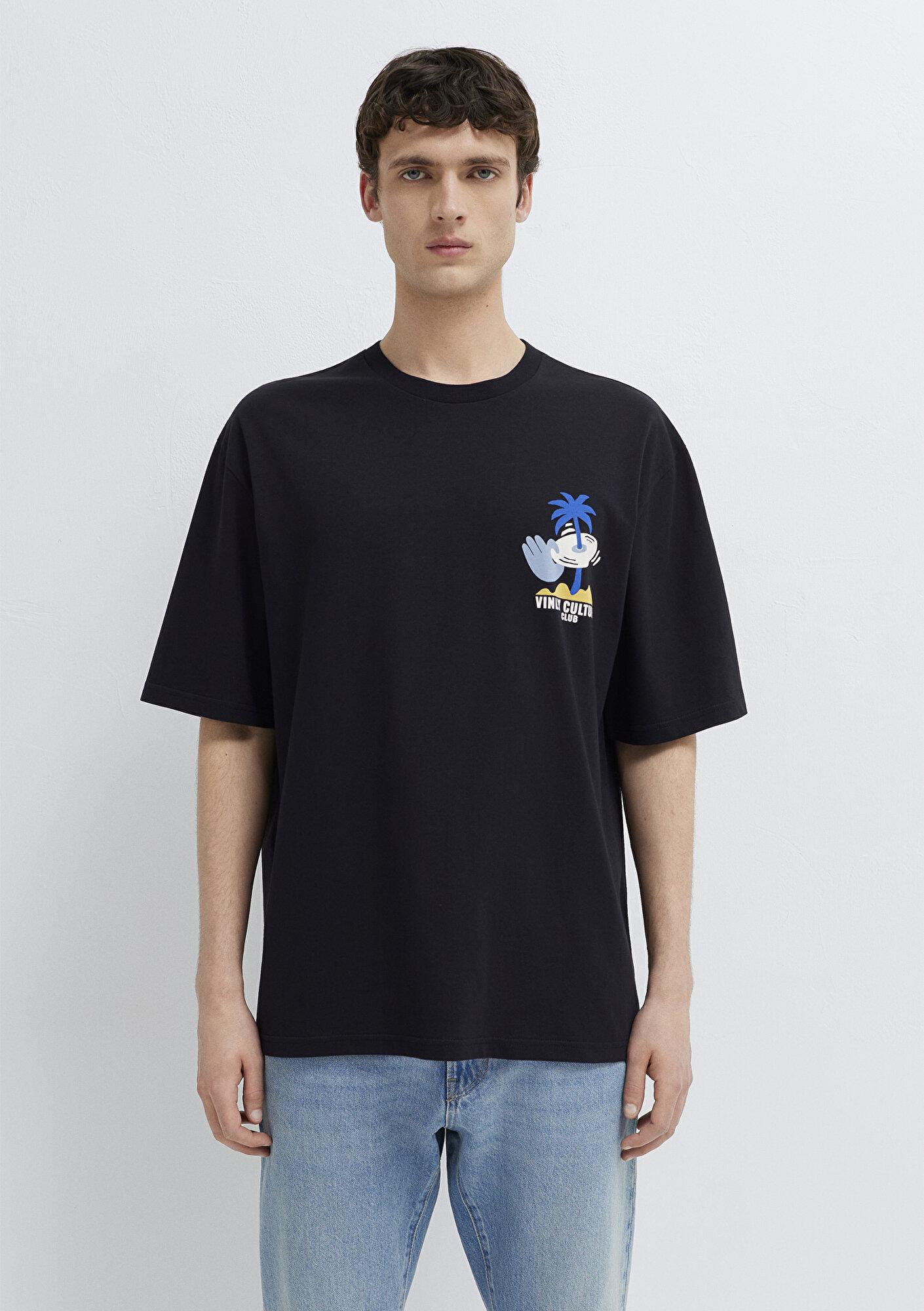 Mavi Palmiye Baskılı Siyah Tişört Relaxed Fit / Rahat Kesim 0613288-900