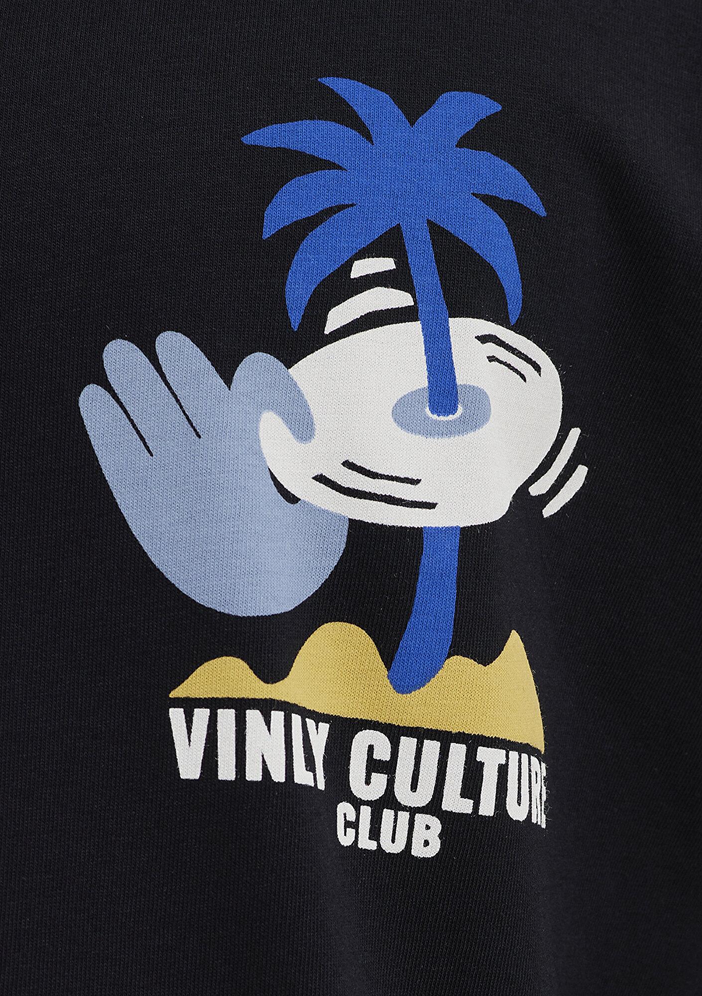 Mavi Palmiye Baskılı Siyah Tişört Relaxed Fit / Rahat Kesim 0613288-900