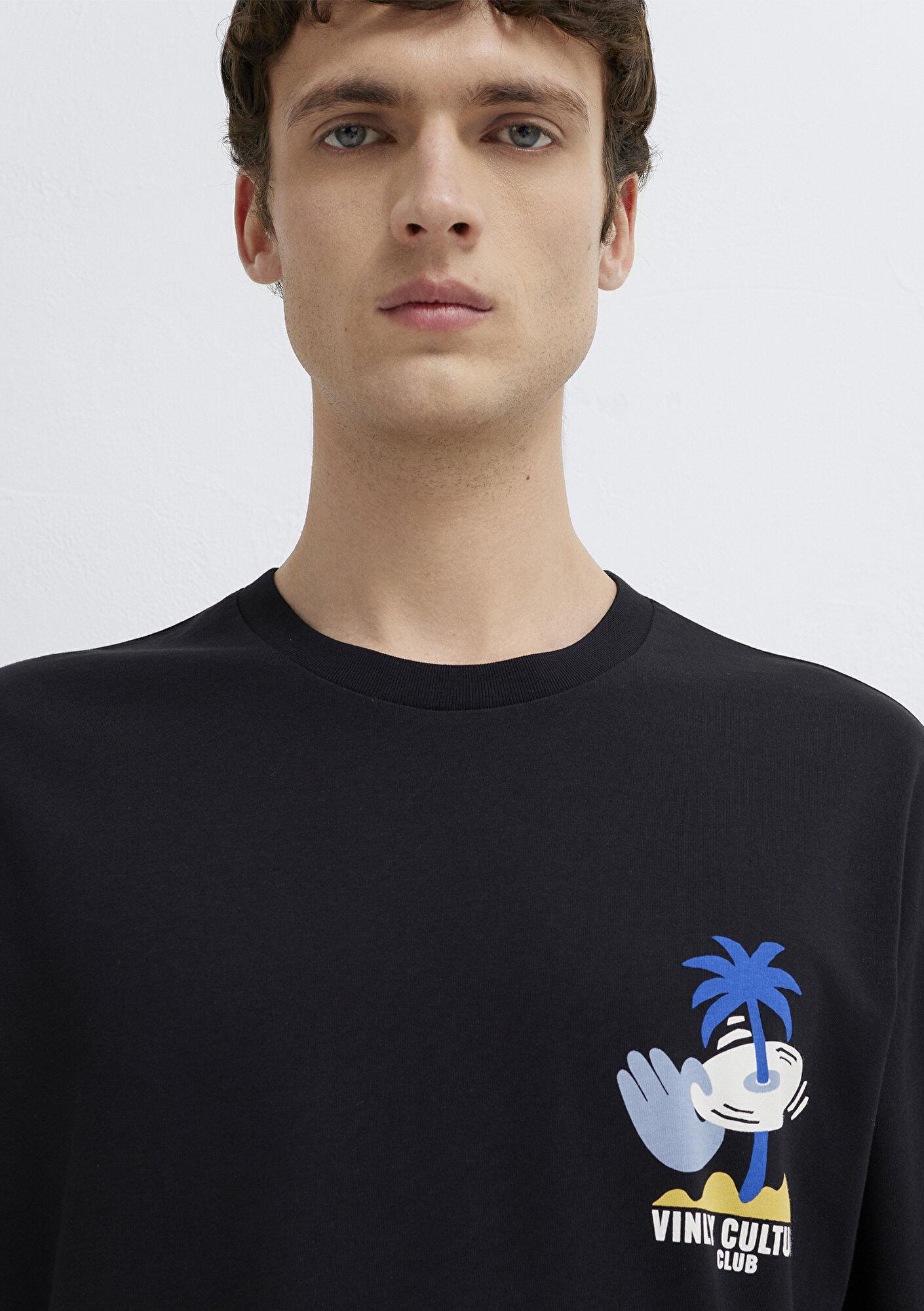 Mavi Palmiye Baskılı Siyah Tişört Relaxed Fit / Rahat Kesim 0613288-900