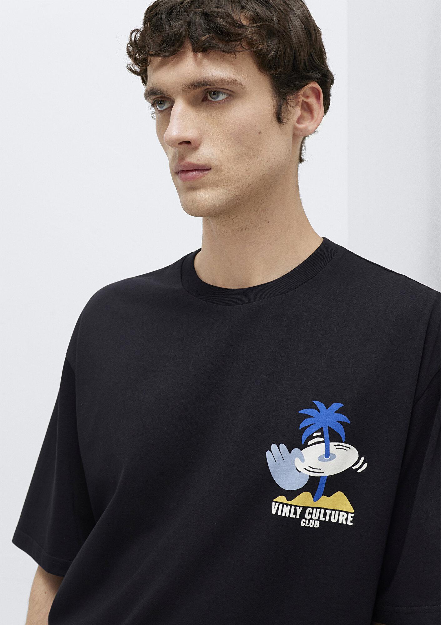Mavi Palmiye Baskılı Siyah Tişört Relaxed Fit / Rahat Kesim 0613288-900