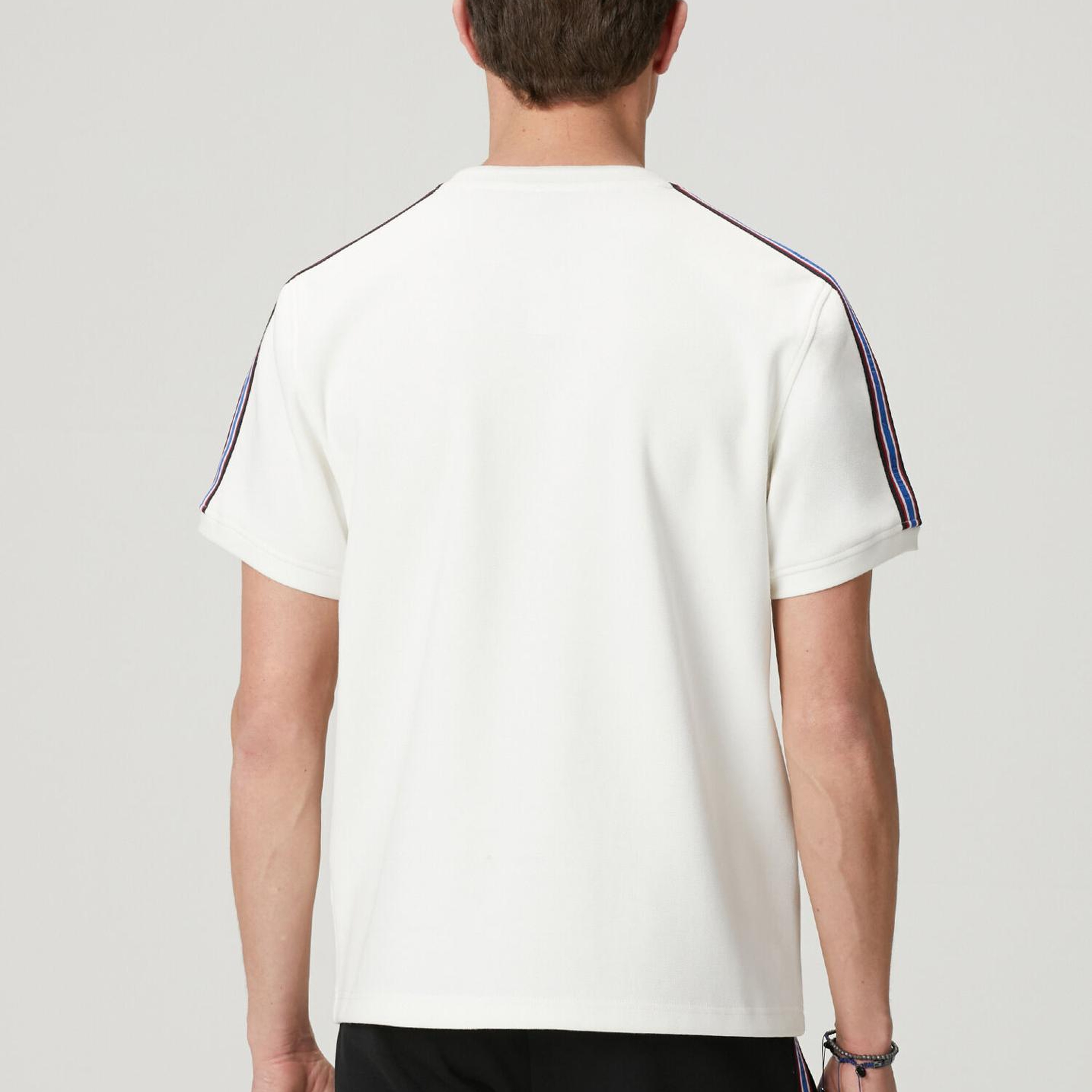 Beymen Club Erkek Kırık Beyaz Relax Fit Şerit Detaylı Pike T-shirt