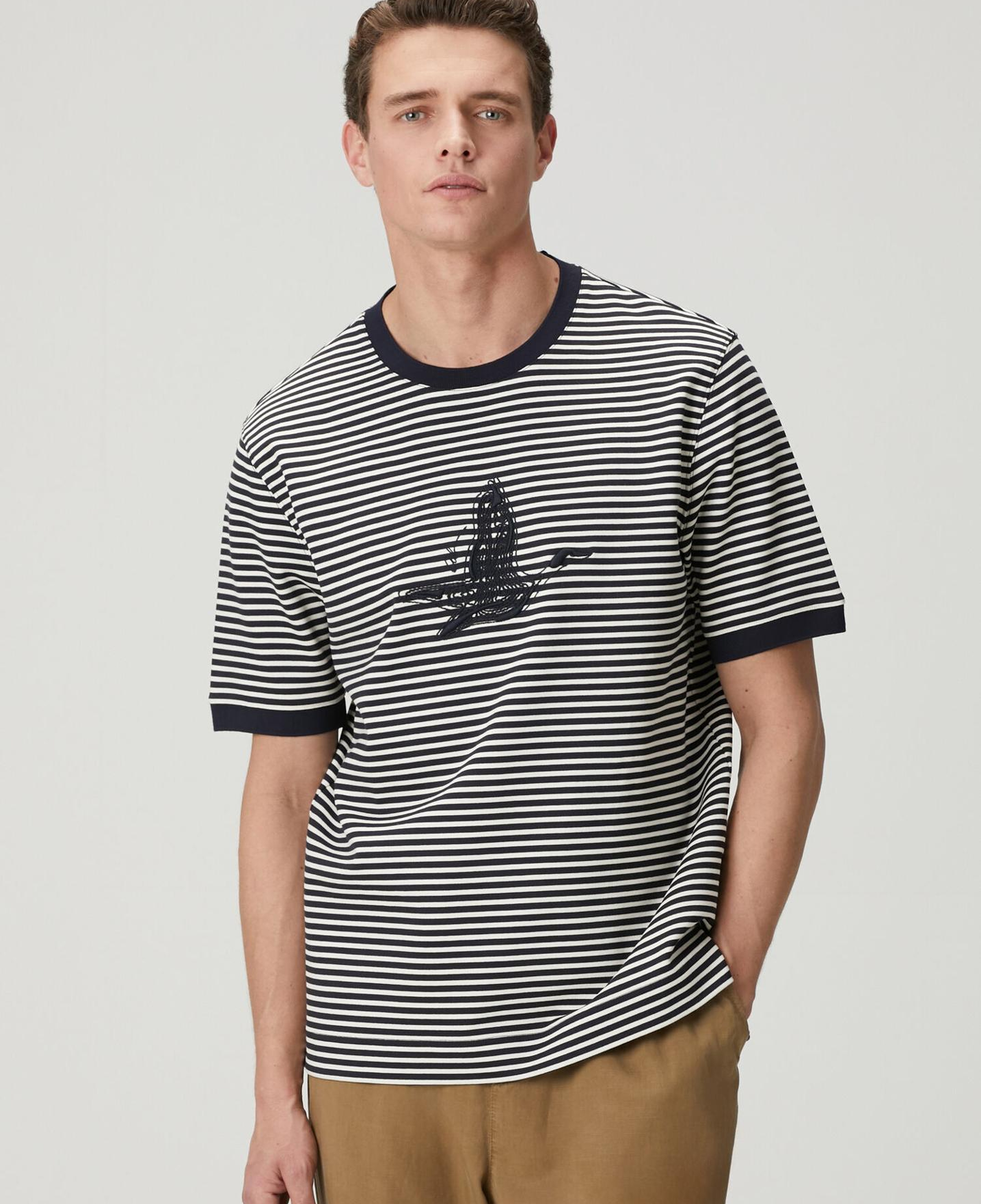 Beymen Club Erkek Lacivert Beyaz Relax Fit Çizgili T-shirt