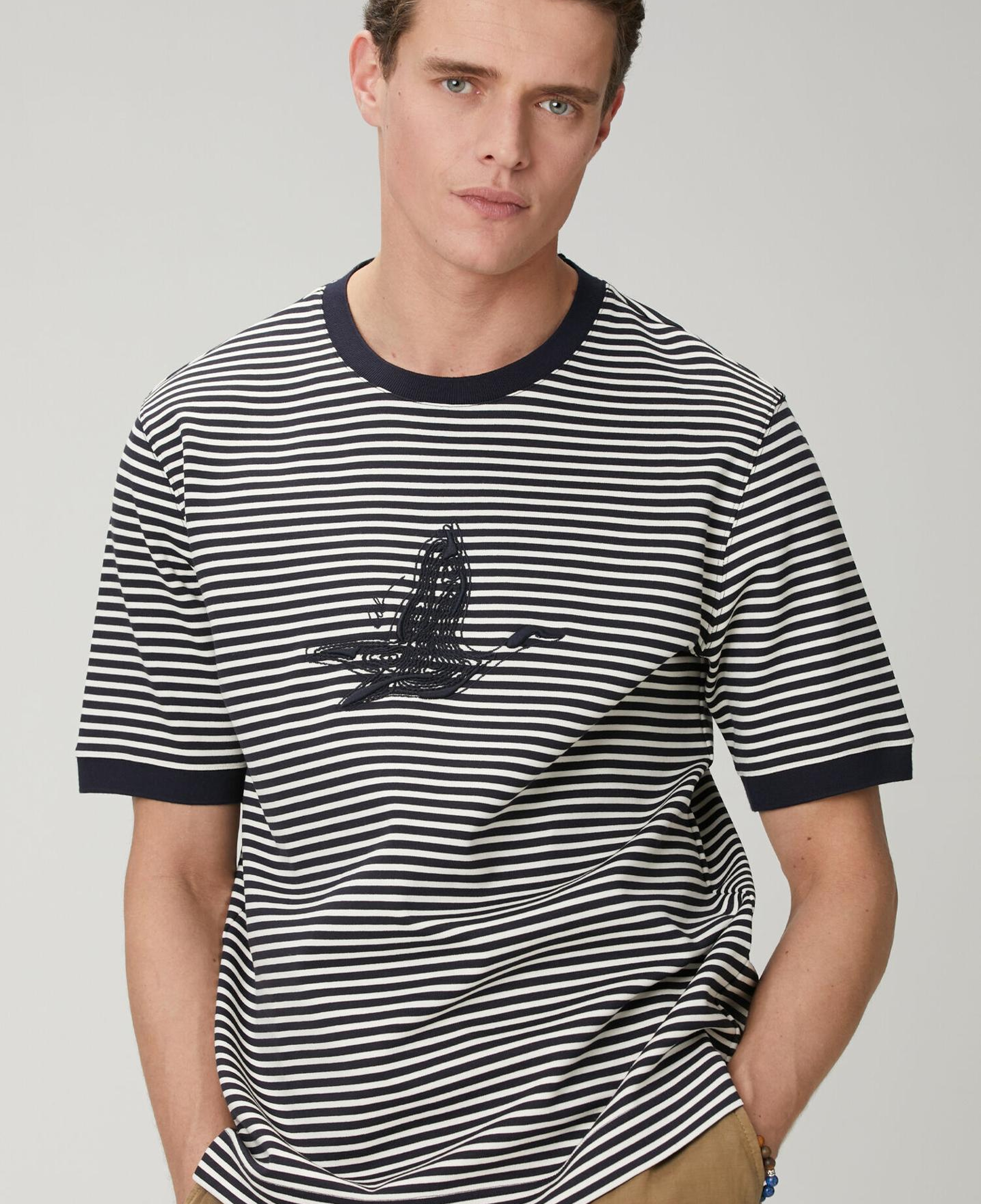 Beymen Club Erkek Lacivert Beyaz Relax Fit Çizgili T-shirt