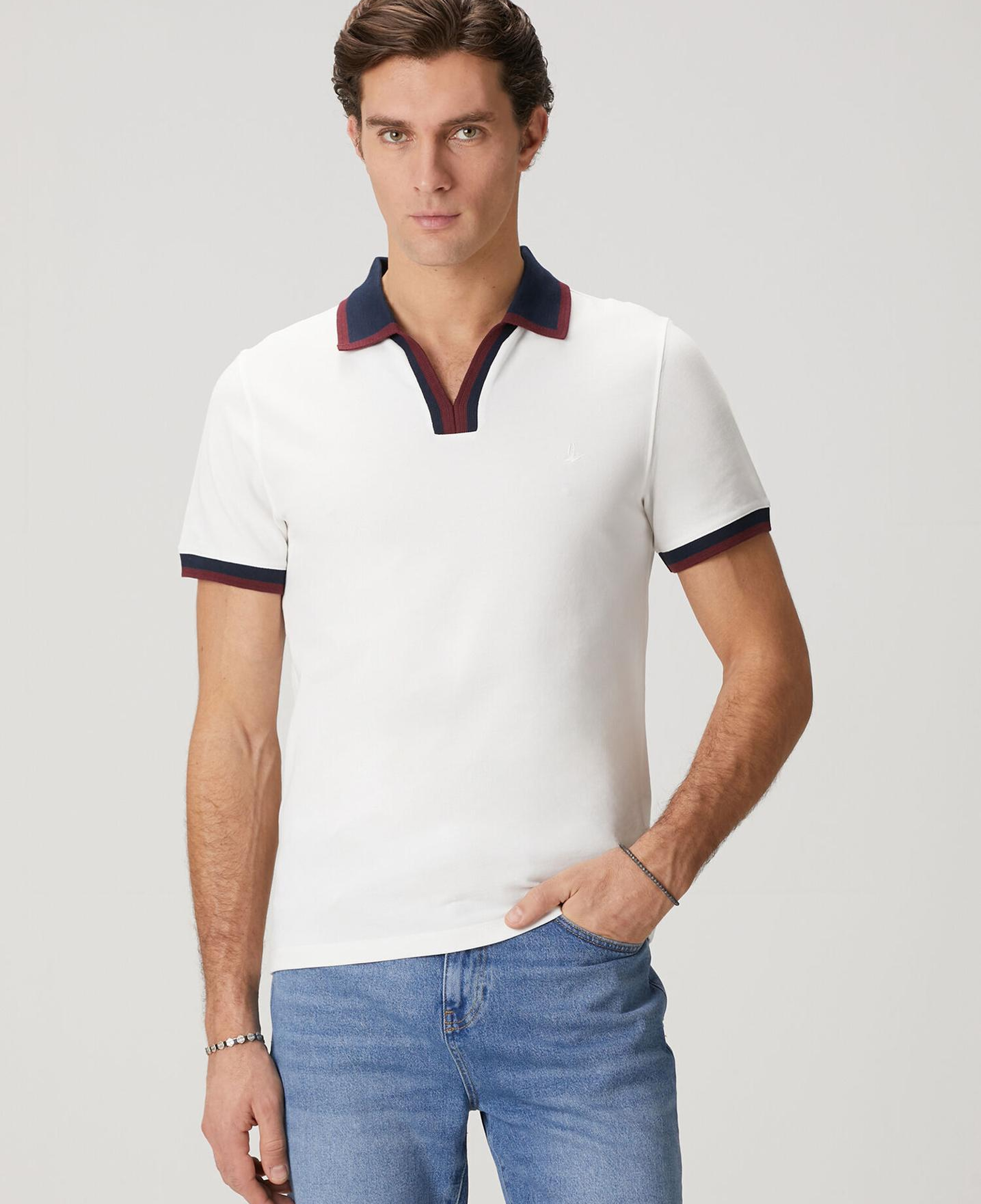 Beymen Club Erkek Slim Fit Beyaz Lacivert Polo Yaka T-shirt