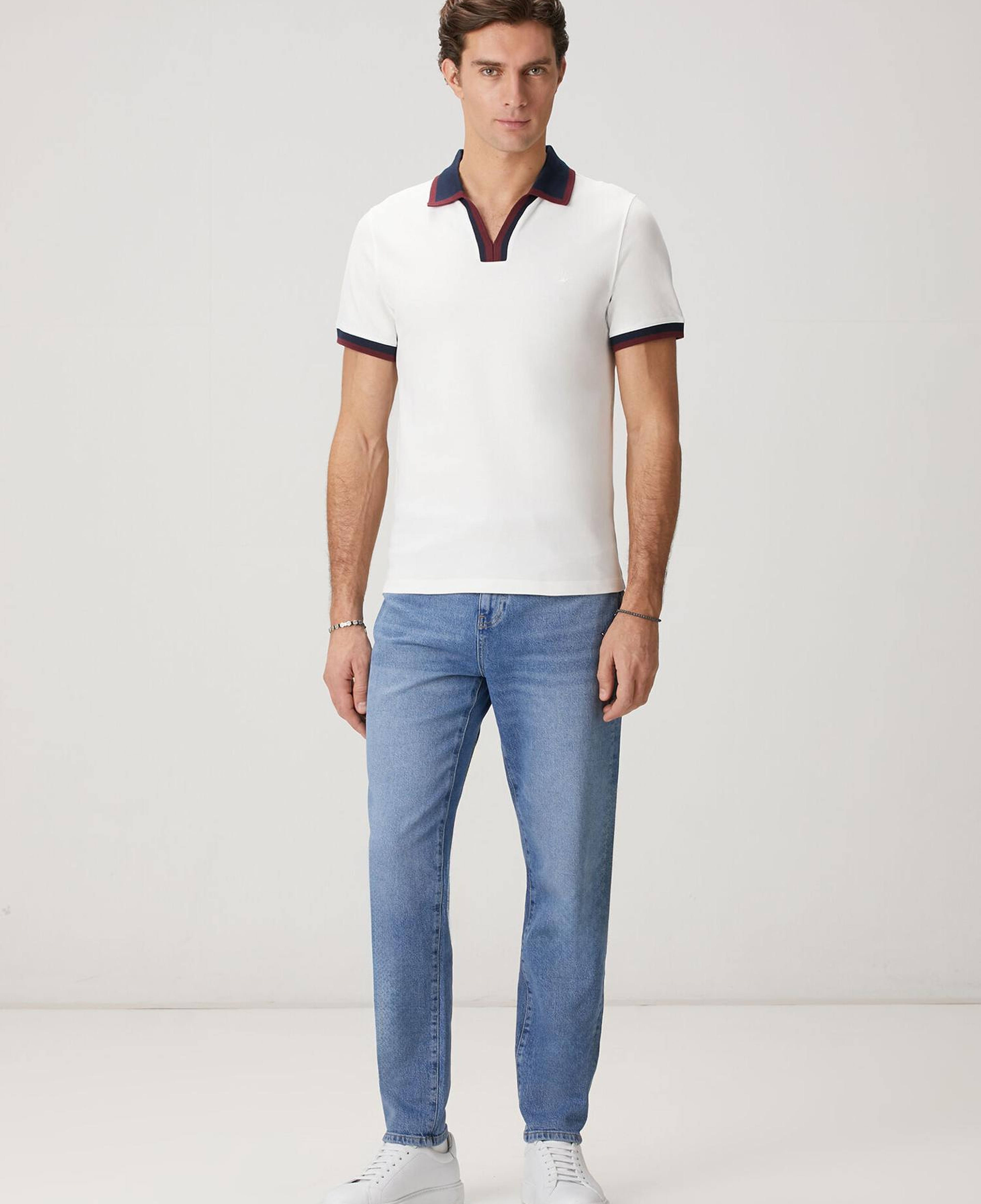 Beymen Club Erkek Slim Fit Beyaz Lacivert Polo Yaka T-shirt