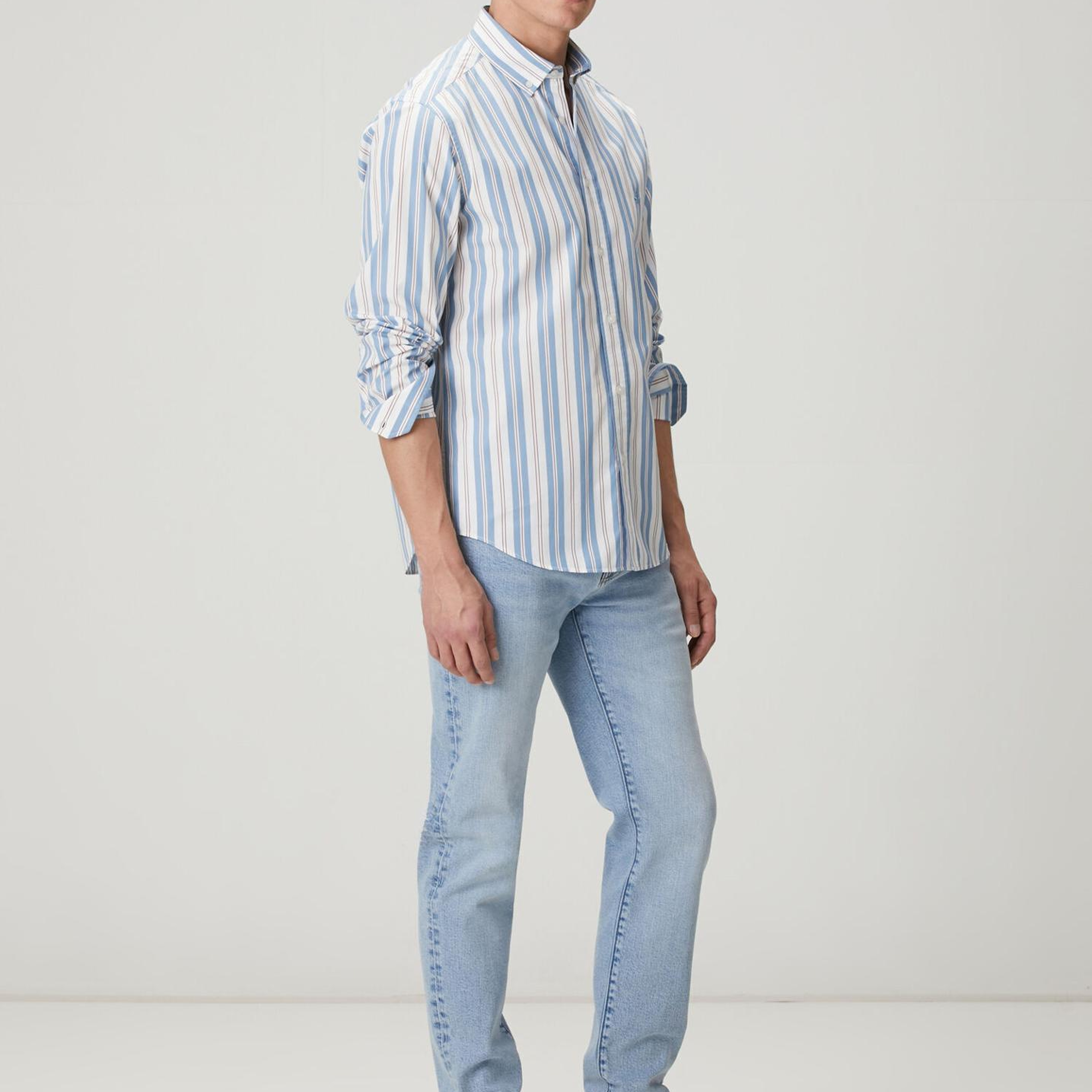 Beymen Club Erkek Comfort Fit Mavi Beyaz Çizgi Desenli Gömlek