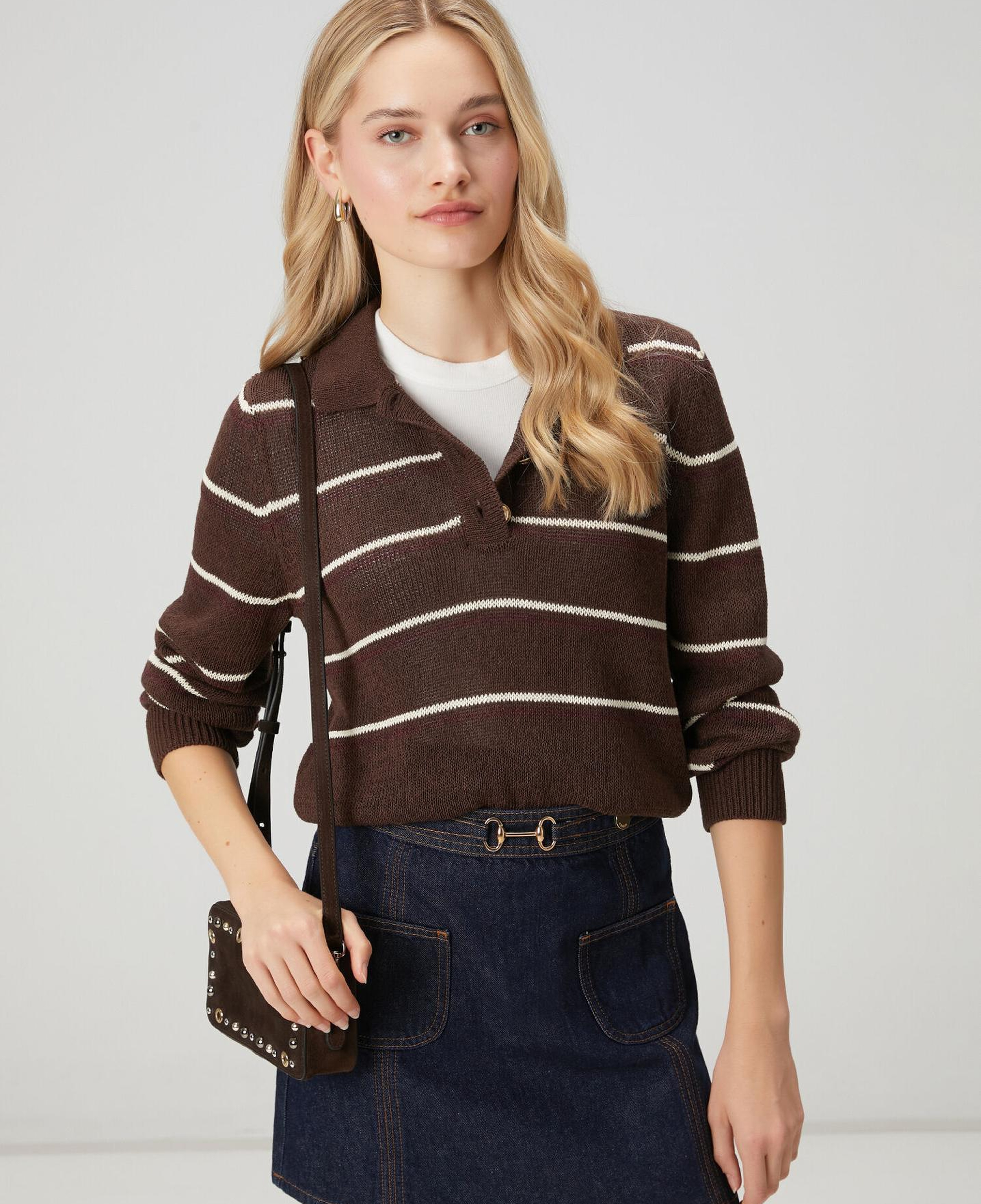 Beymen Club Kadın Kahverengi Çizgili Polo Kazak