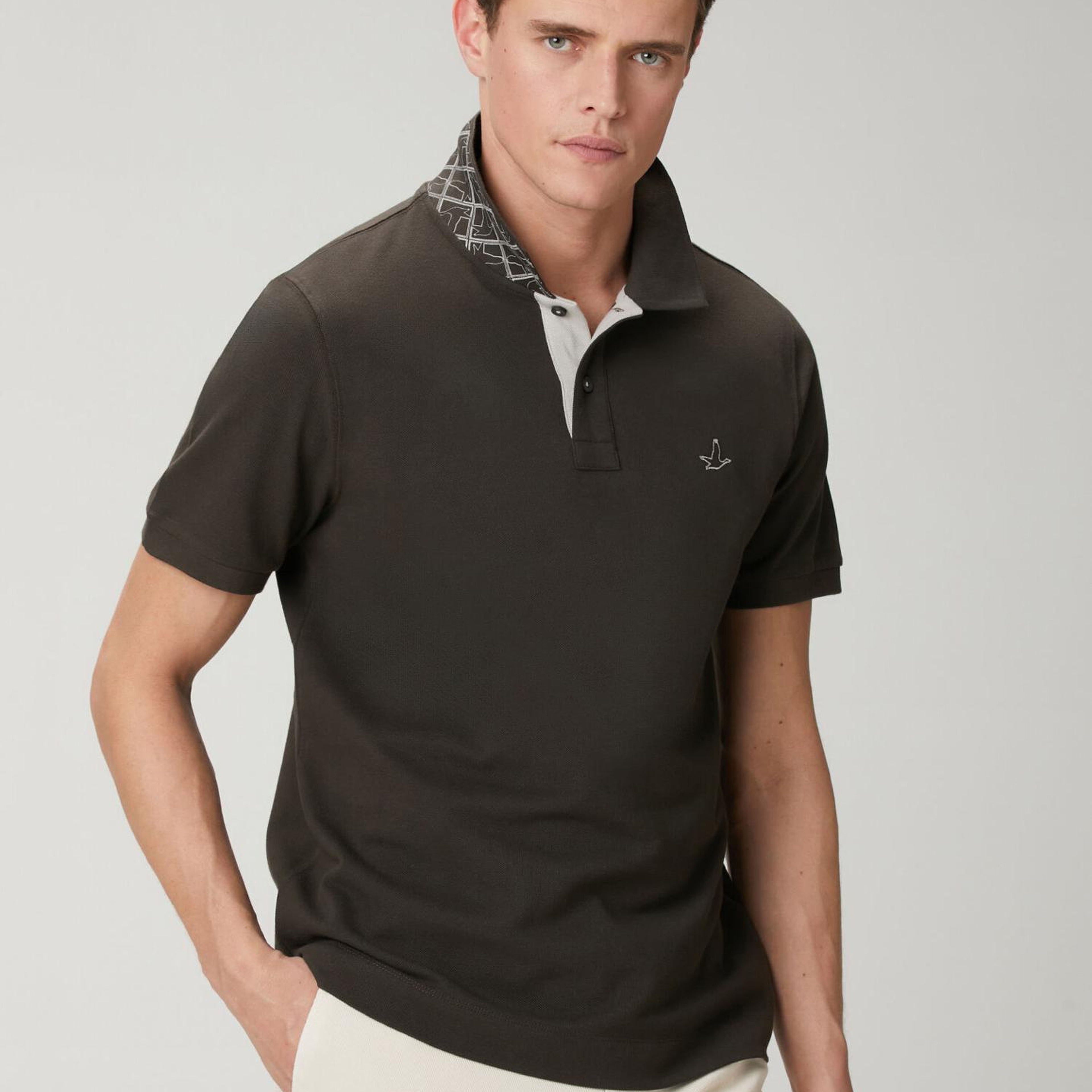 Beymen Club Erkek Kahverengi Comfort Fit Yaka Altı Baskılı Polo T-sh
