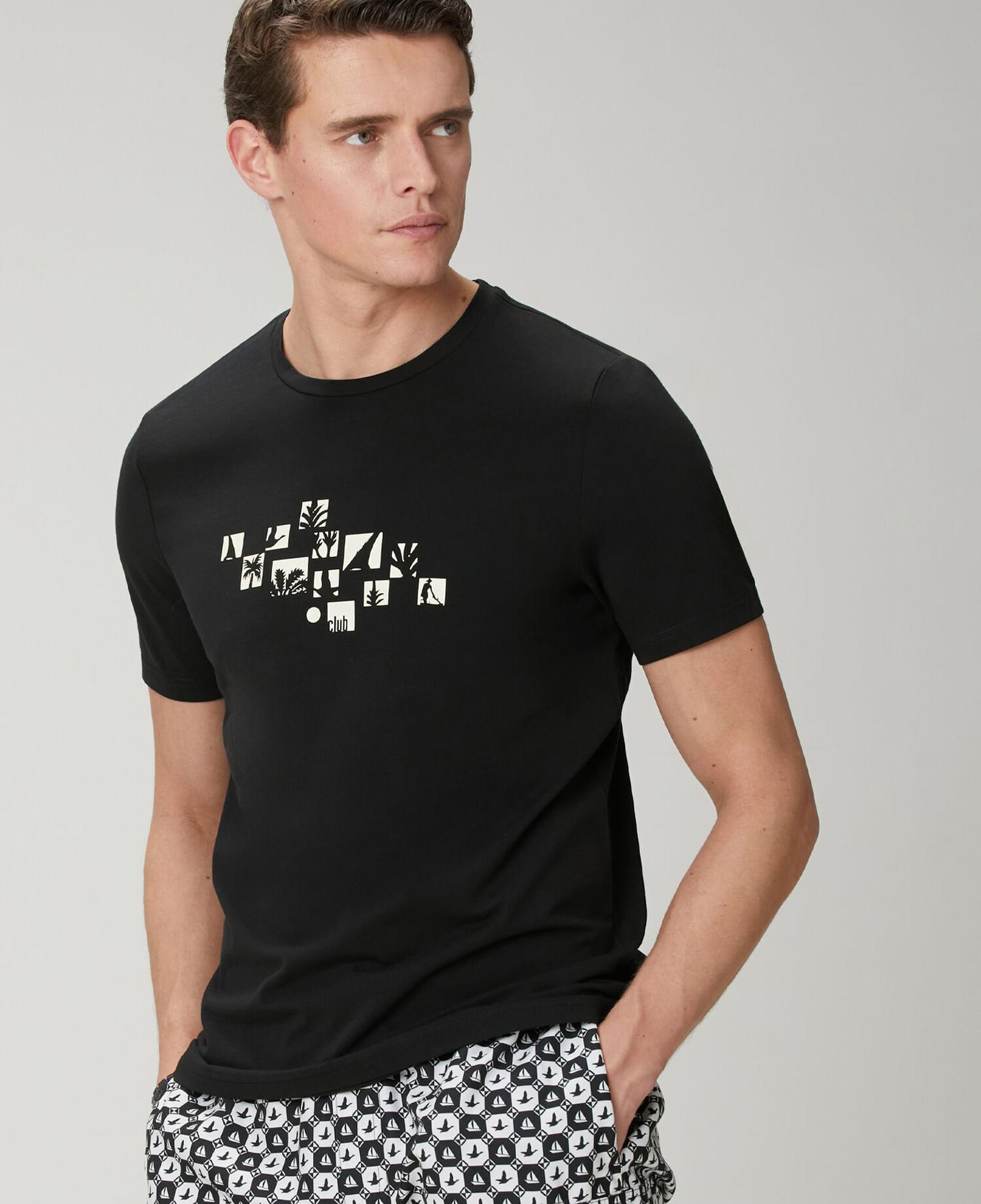 Beymen Club Erkek Siyah Relax Fit Flok Kaz Baskılı T-shirt
