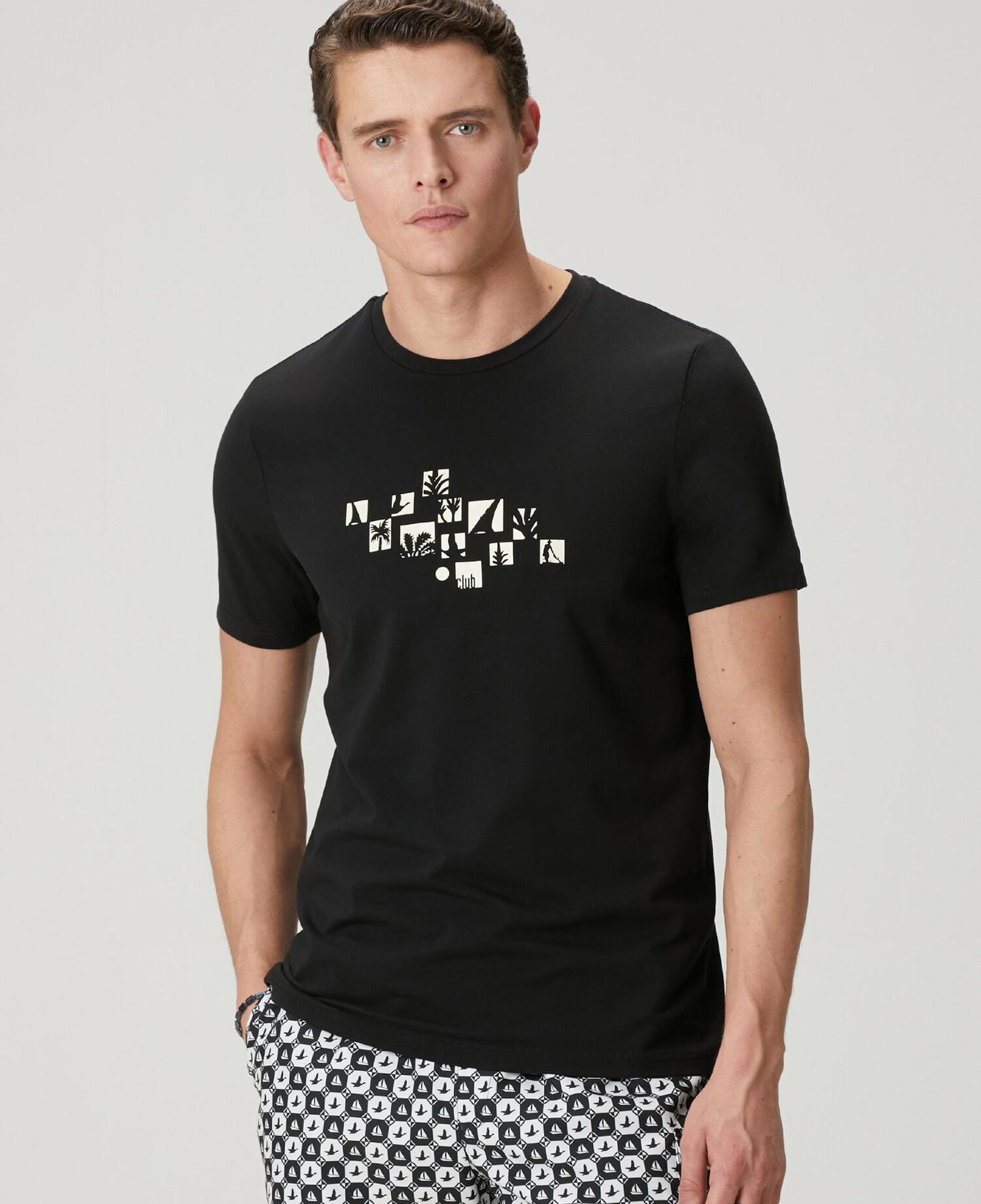 Beymen Club Erkek Siyah Relax Fit Flok Kaz Baskılı T-shirt