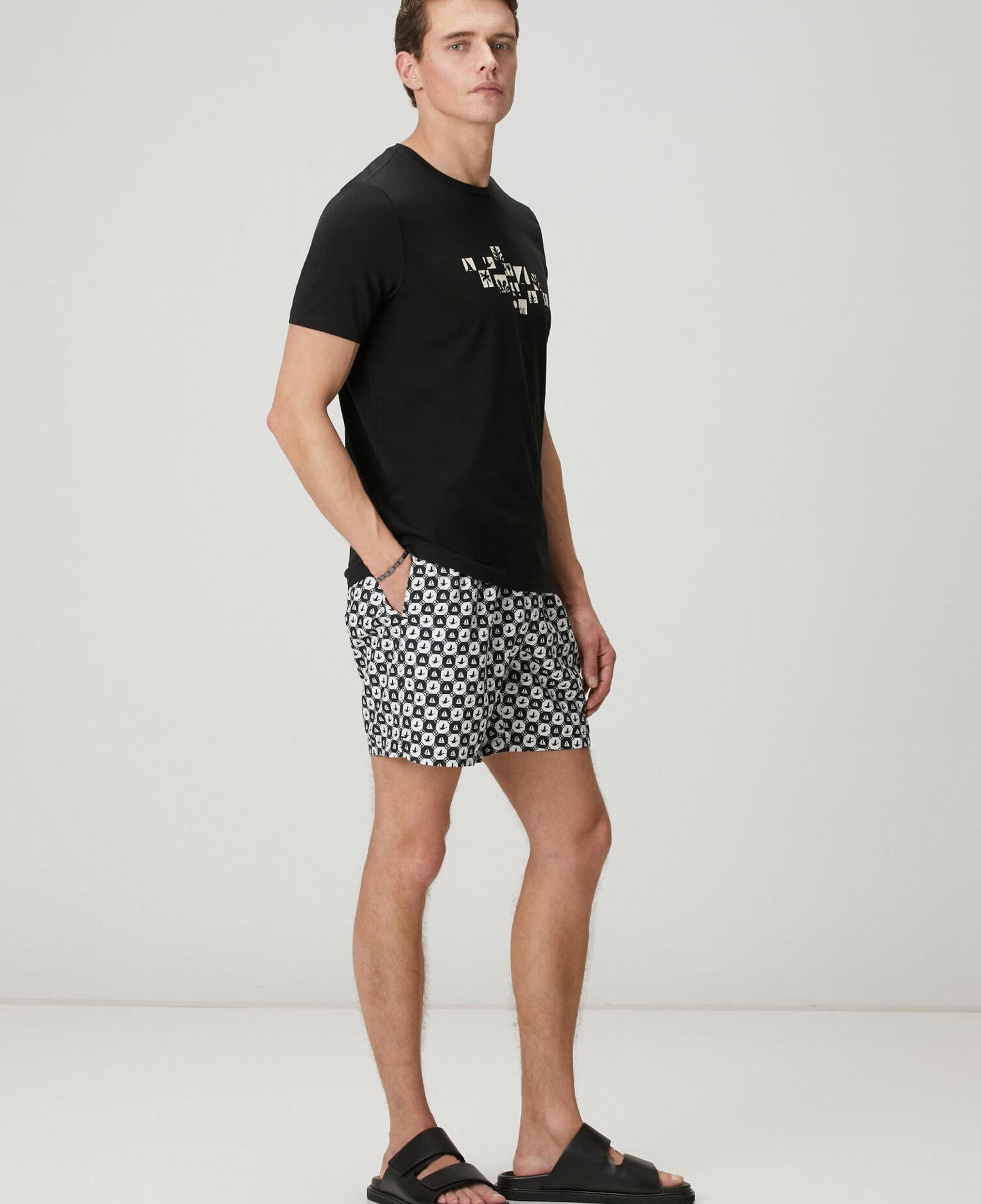 Beymen Club Erkek Siyah Relax Fit Flok Kaz Baskılı T-shirt