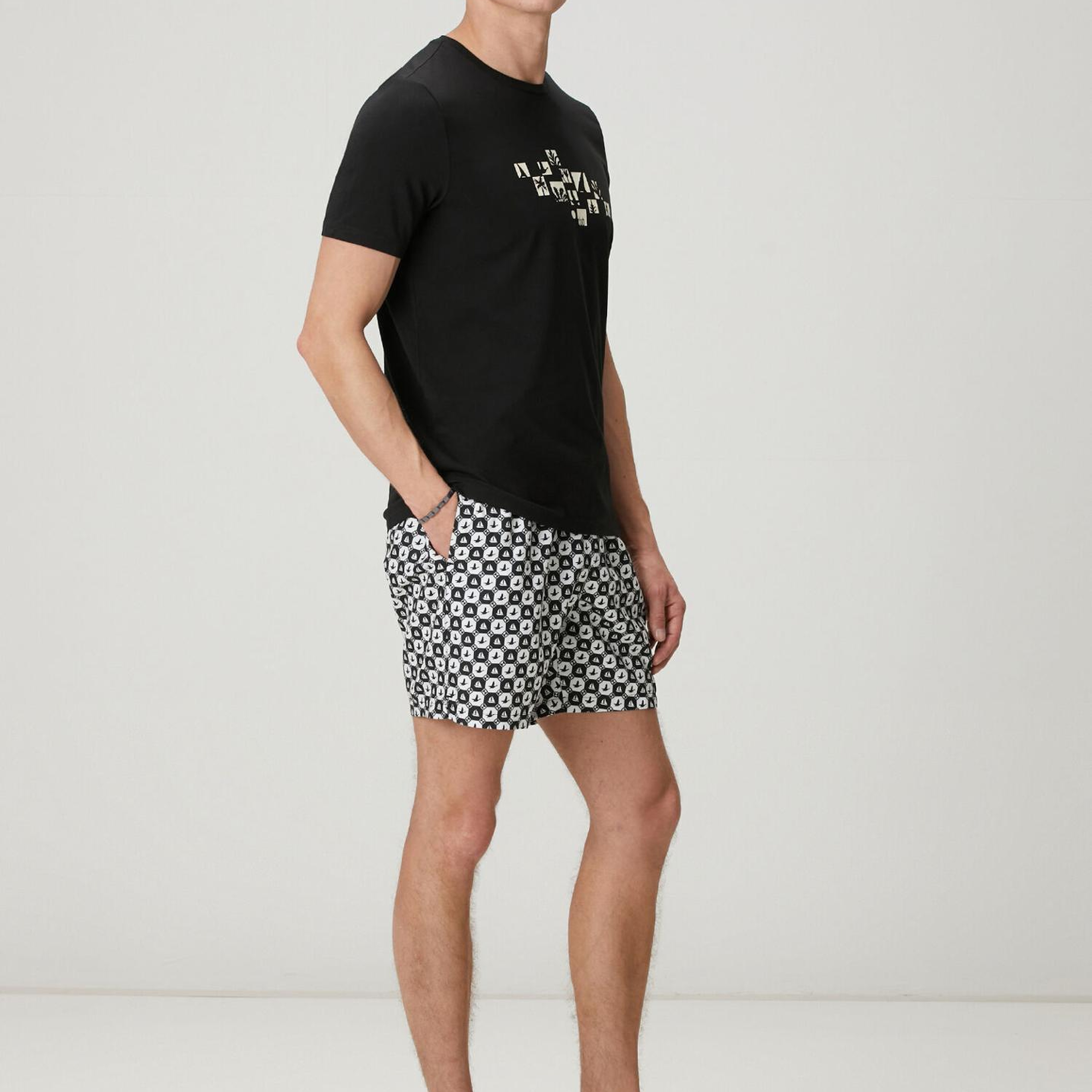 Beymen Club Erkek Siyah Relax Fit Flok Kaz Baskılı T-shirt