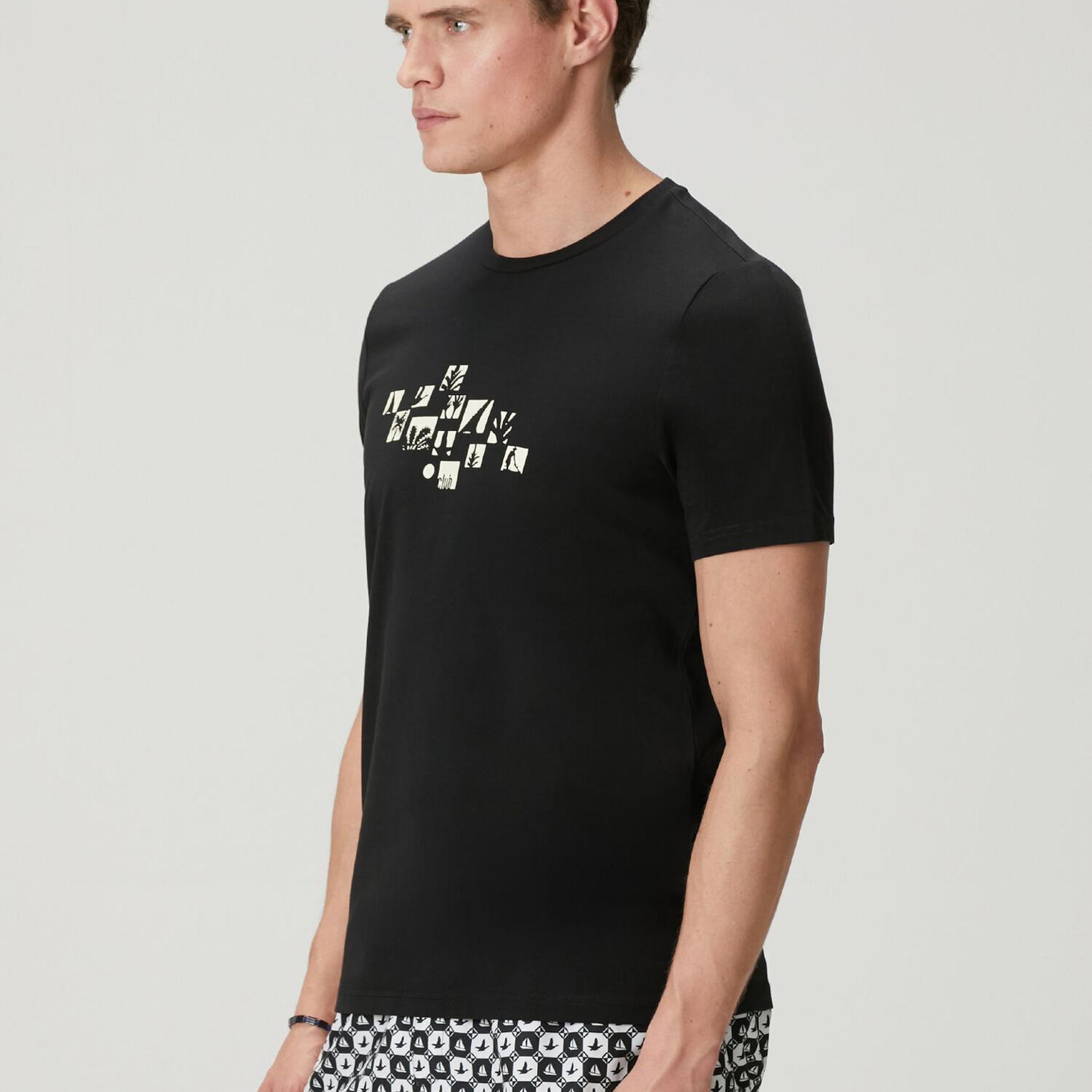 Beymen Club Erkek Siyah Relax Fit Flok Kaz Baskılı T-shirt
