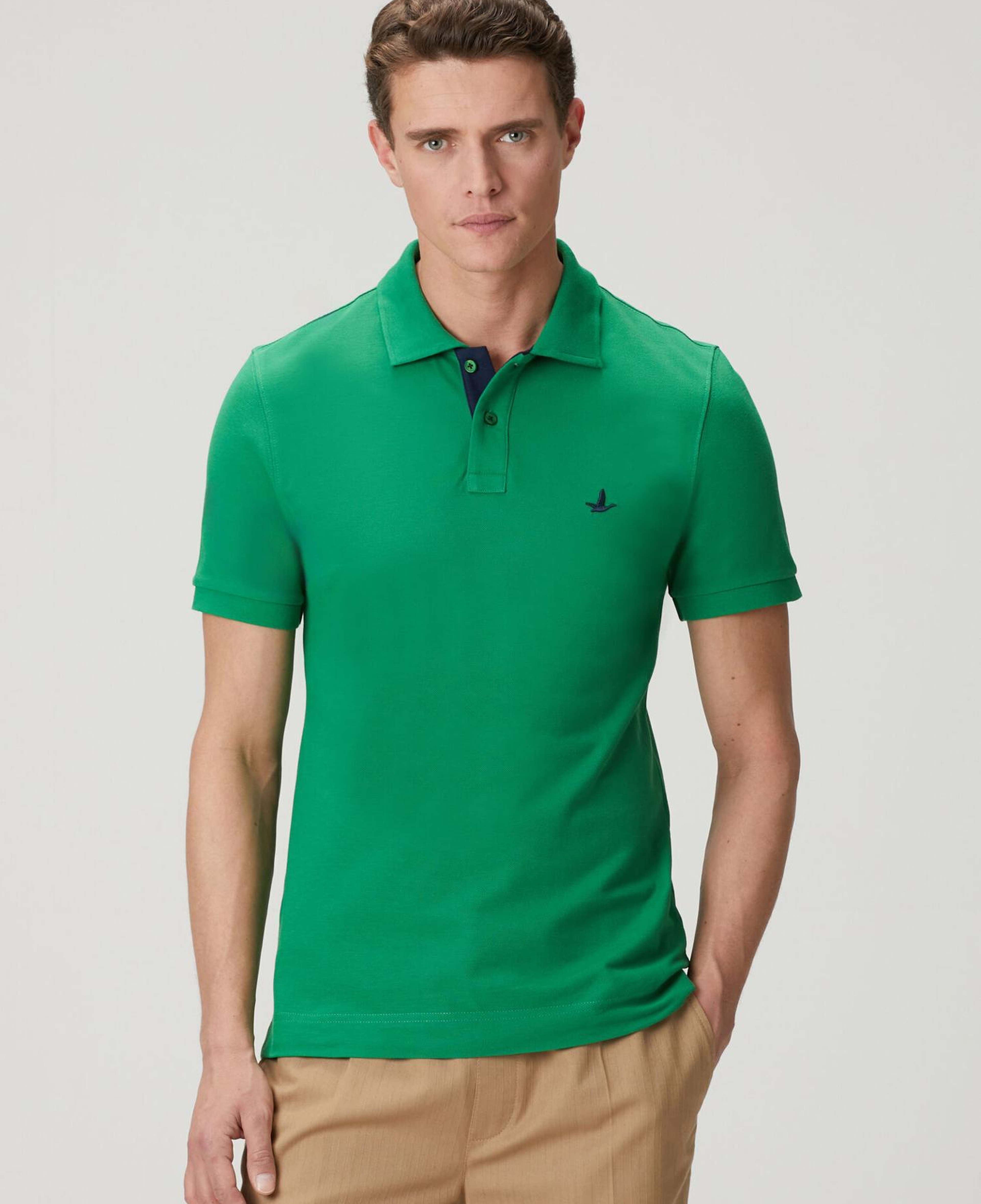 Beymen Club Erkek Yeşil Slim Fit Yaka Altı Baskılı Basic Polo Tshirt