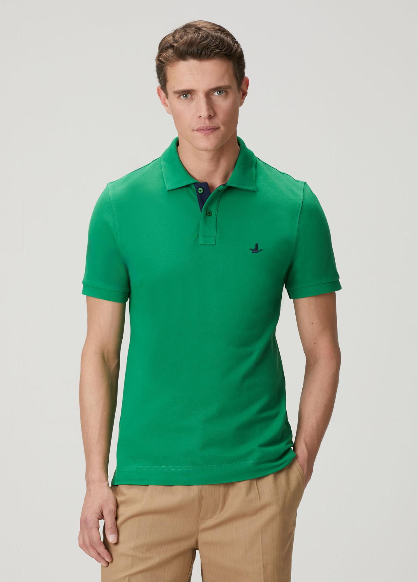 Beymen Club Erkek Yeşil Slim Fit Yaka Altı Baskılı Basic Polo Tshirt