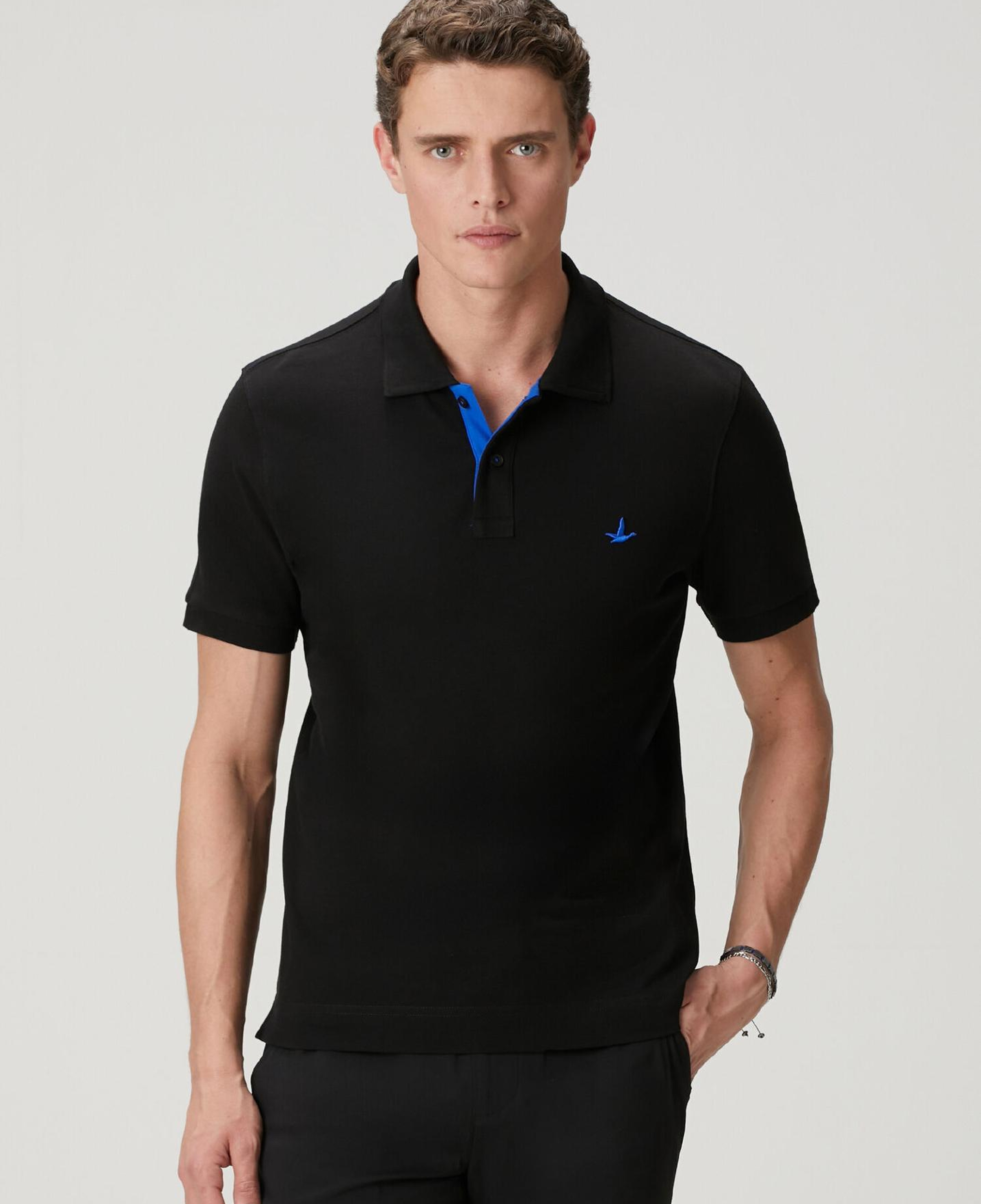 Beymen Club Erkek Siyah Slim Fit Yaka Altı Baskılı Basic Polo Tshirt