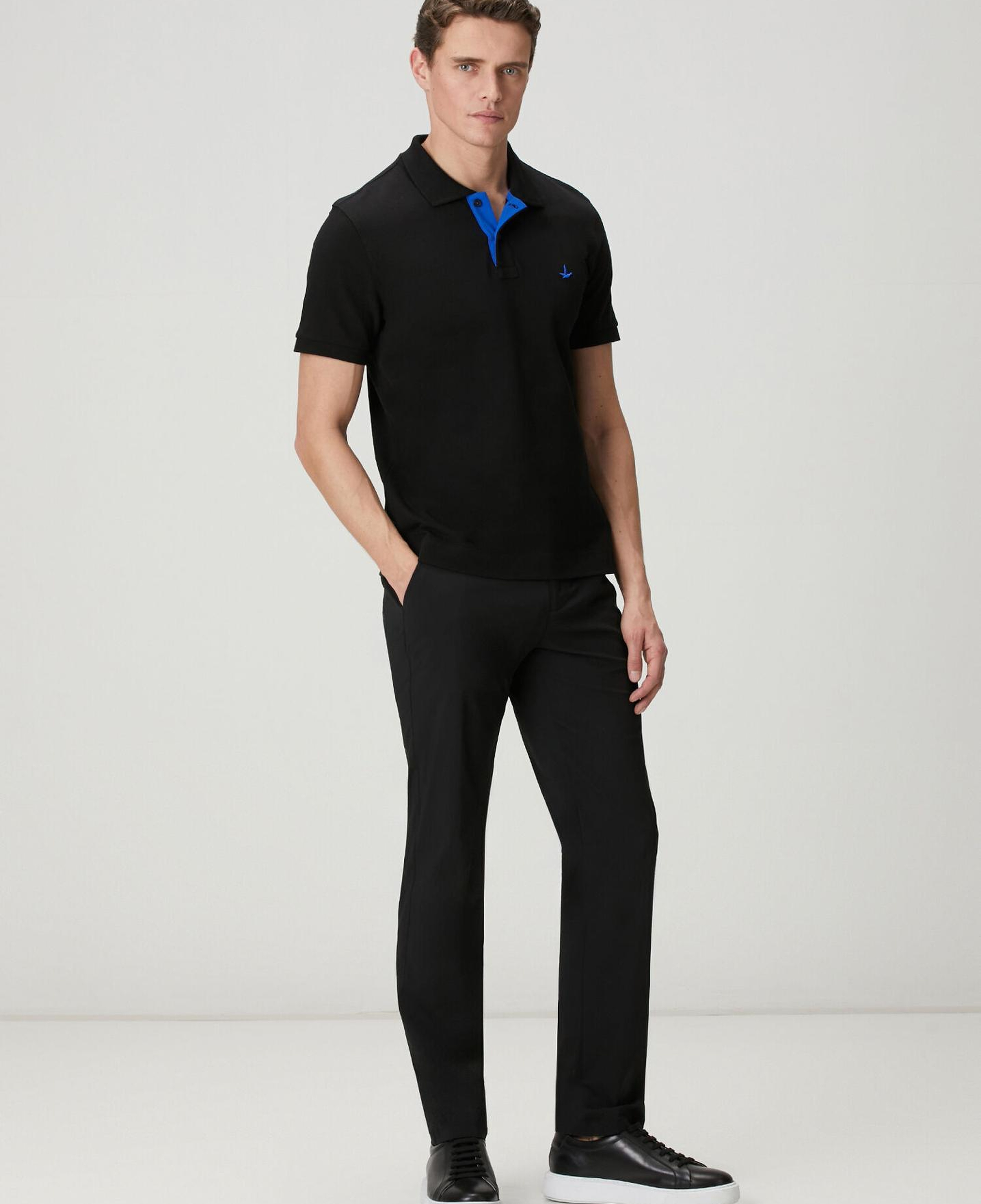 Beymen Club Erkek Siyah Slim Fit Yaka Altı Baskılı Basic Polo Tshirt