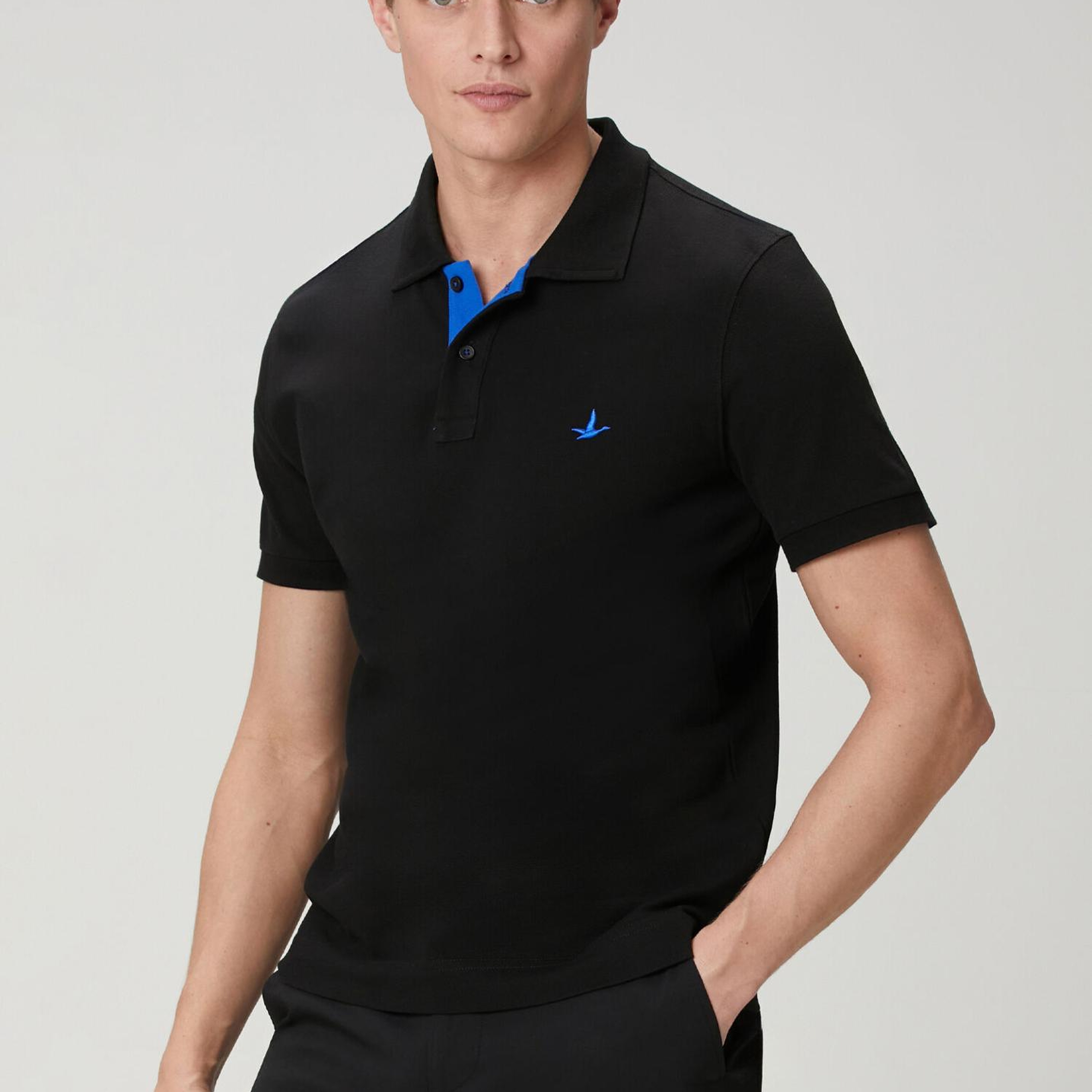 Beymen Club Erkek Siyah Slim Fit Yaka Altı Baskılı Basic Polo Tshirt