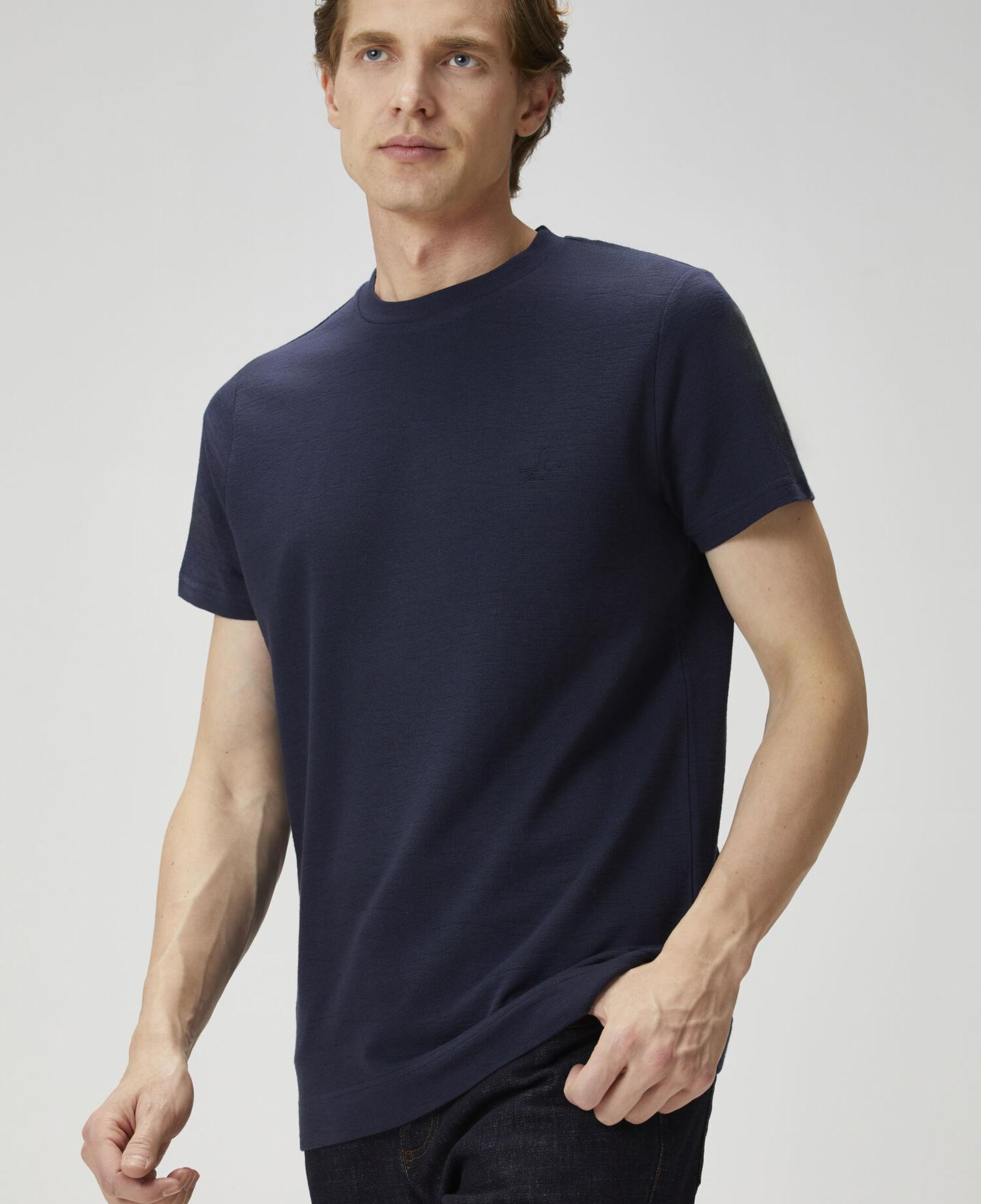 Beymen Club Erkek Relax Fit Flam Görünümlü Lacivert T-shirt
