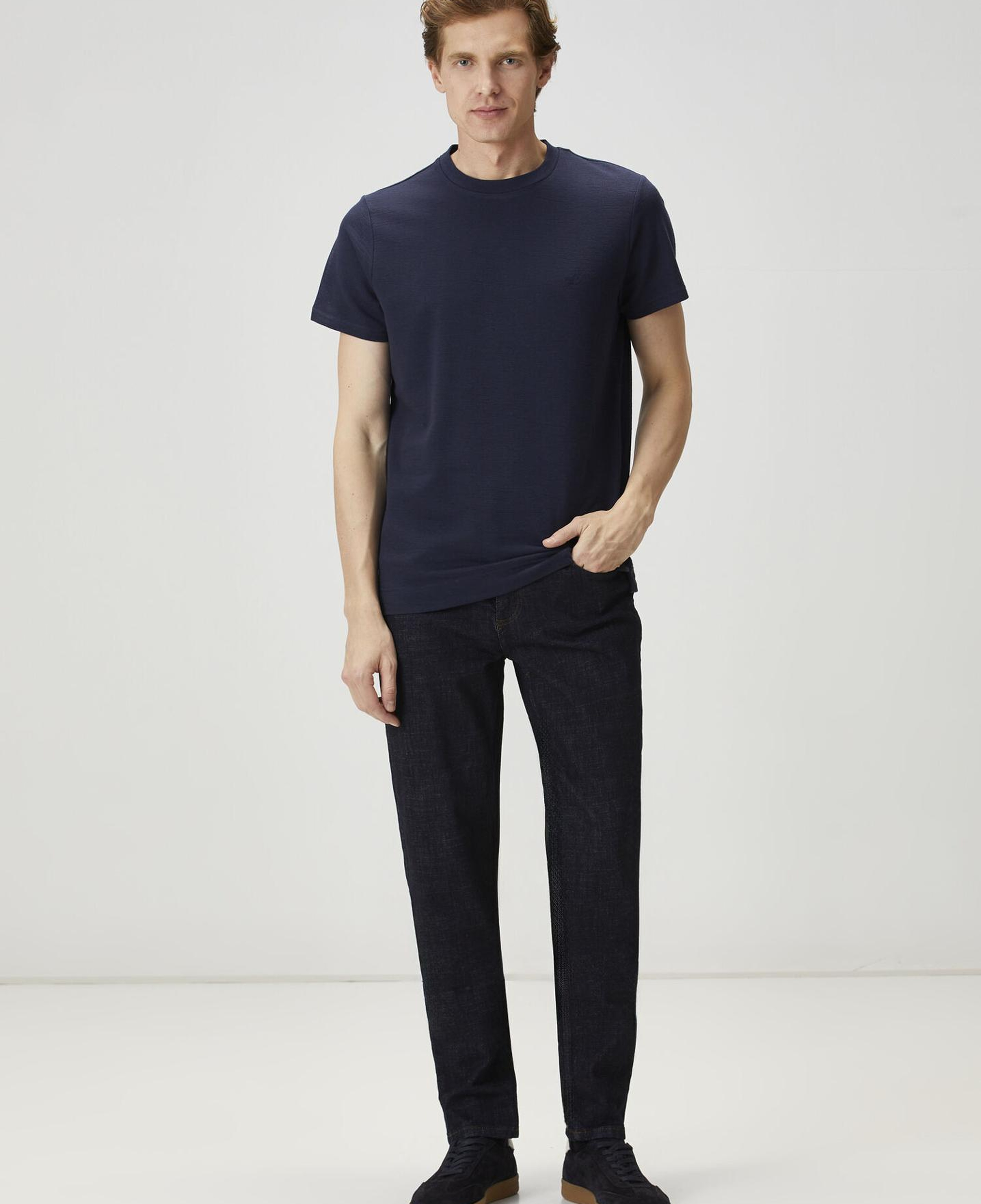 Beymen Club Erkek Relax Fit Flam Görünümlü Lacivert T-shirt