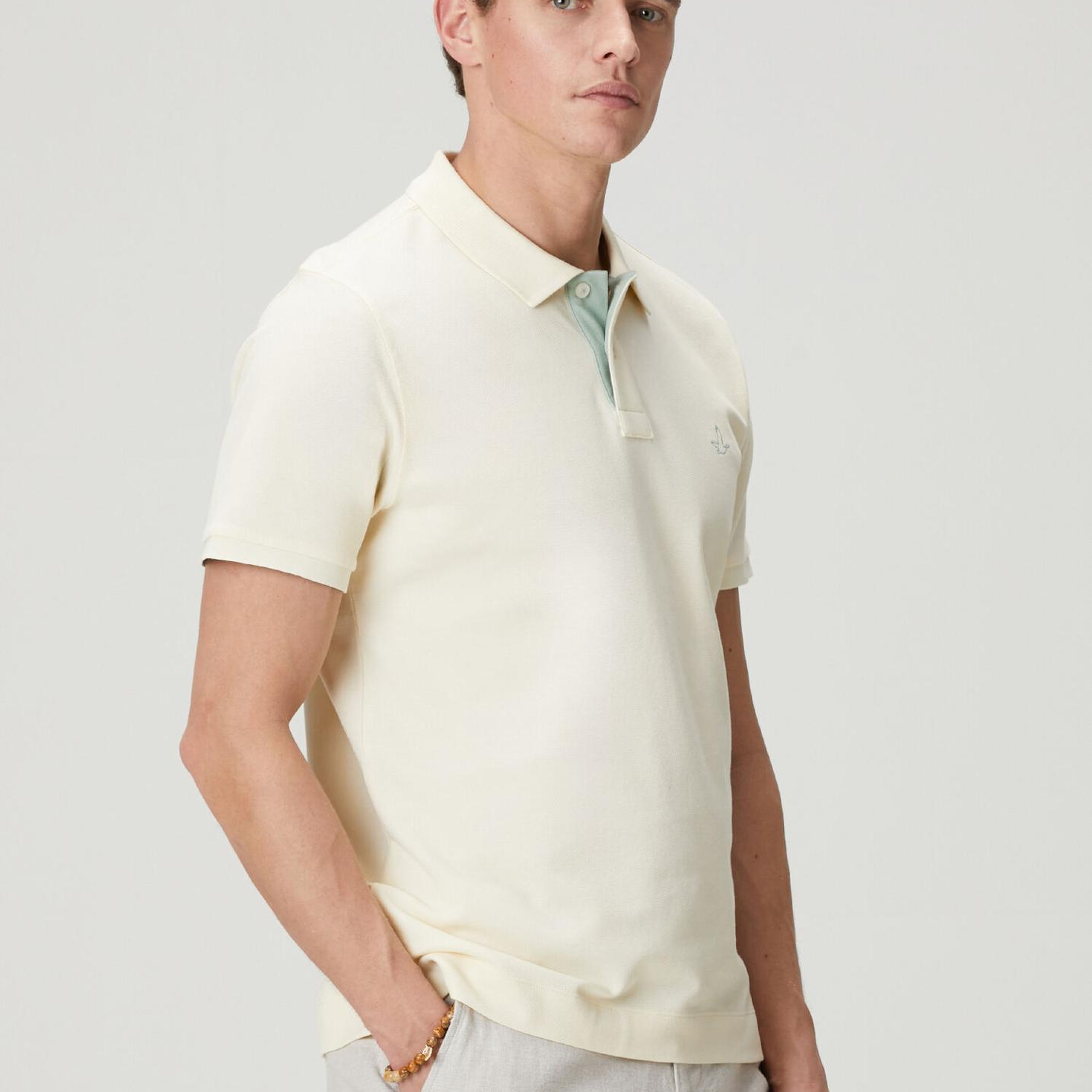 Beymen Club Erkek Krem Comfort Fit Yaka Altı Baskılı Polo T-shirt