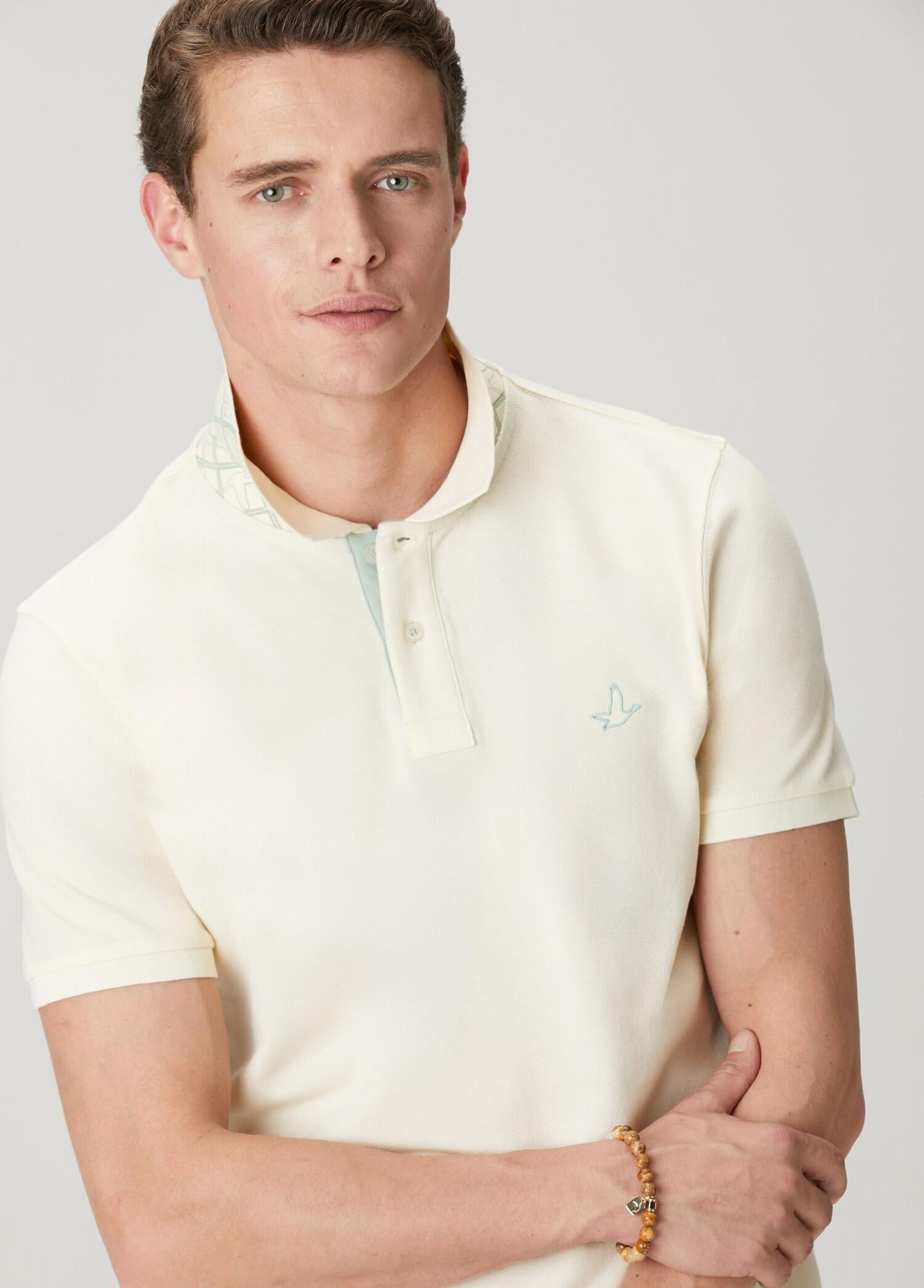 Beymen Club Erkek Krem Comfort Fit Yaka Altı Baskılı Polo T-shirt