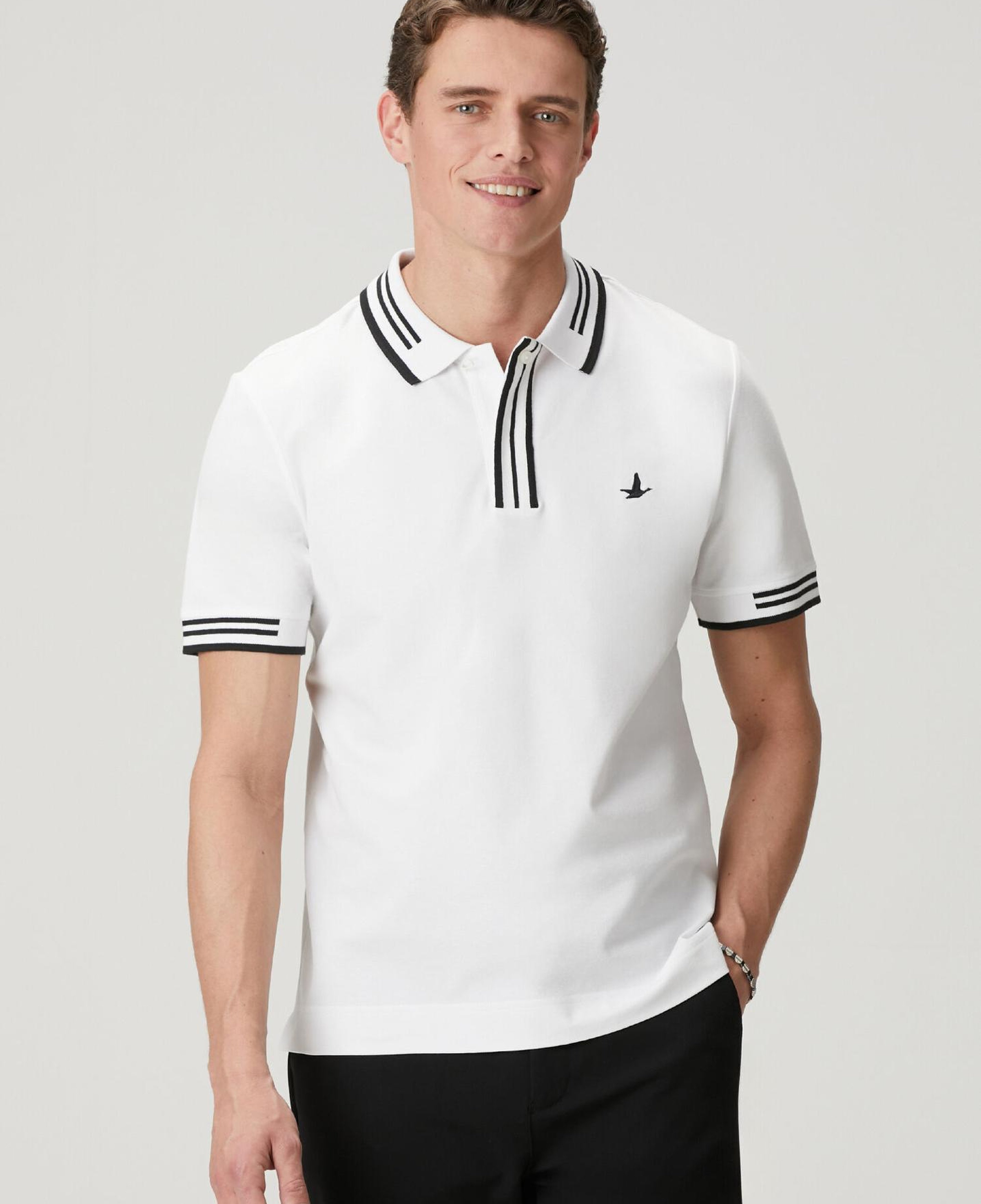 Beymen Club Erkek Beyaz Comfort Fit Patı Ve Kol Ucu Çizgili Polo T-s