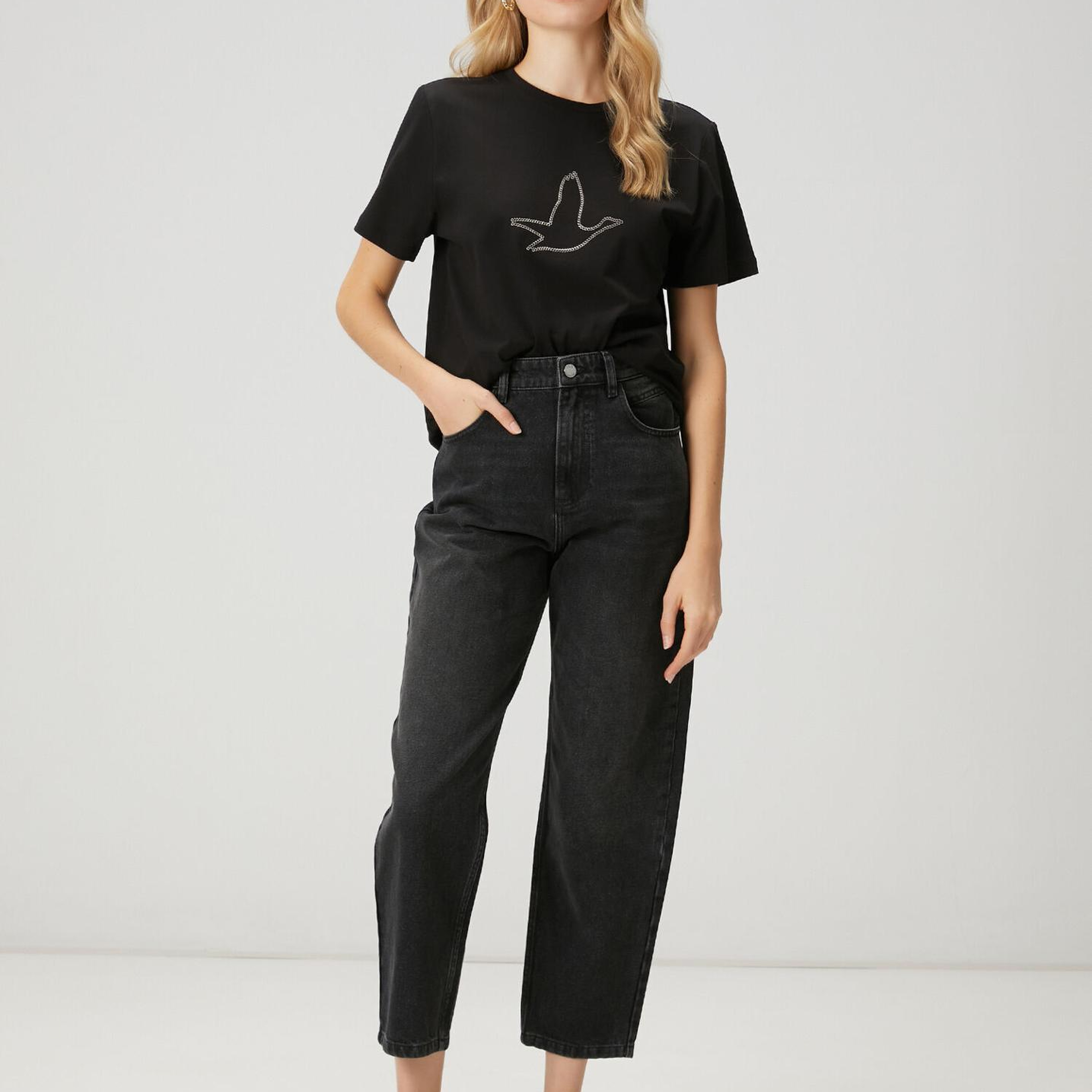 Beymen Club Kadın Siyah Zincir Logolu T-shirt